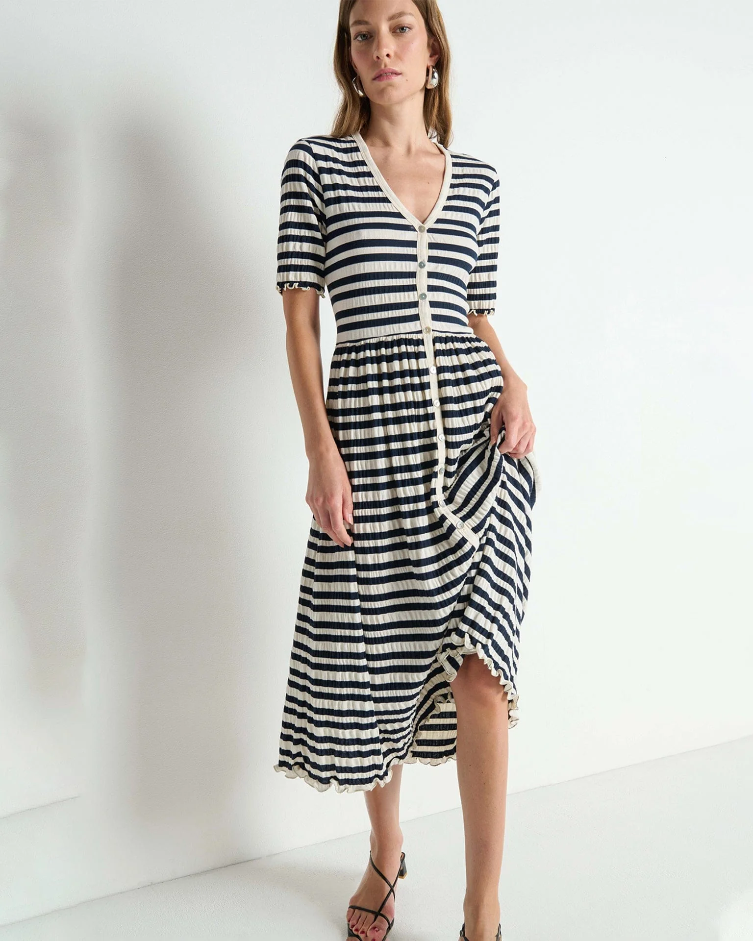 Claudine Midi Dress in Crinkle Stripe - Image 2