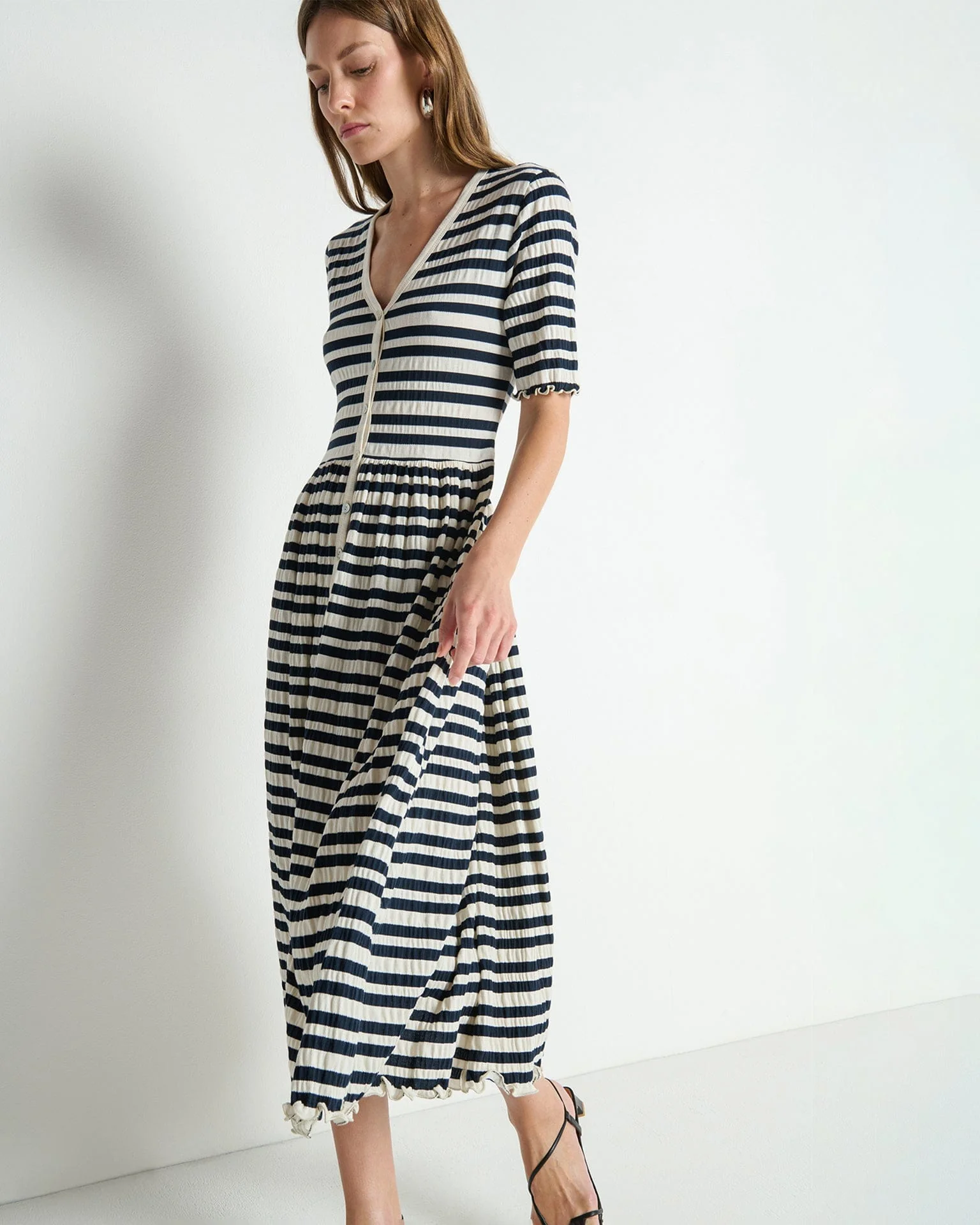 Claudine Midi Dress in Crinkle Stripe - Image 4