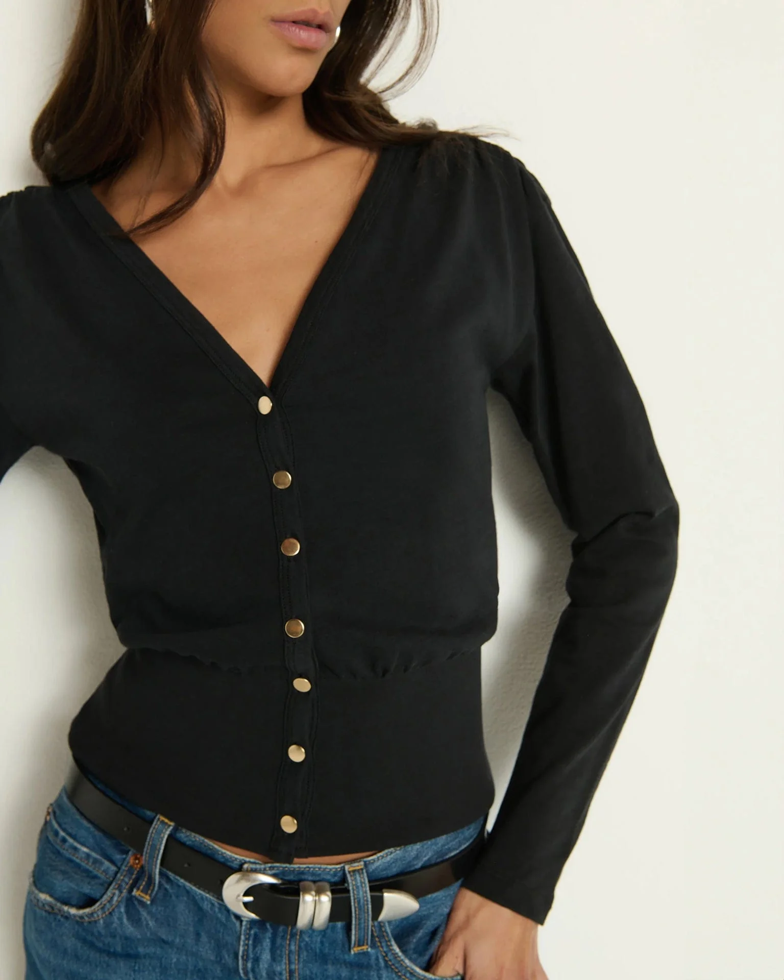 Colette Cardigan Top in Jet Black - Image 2