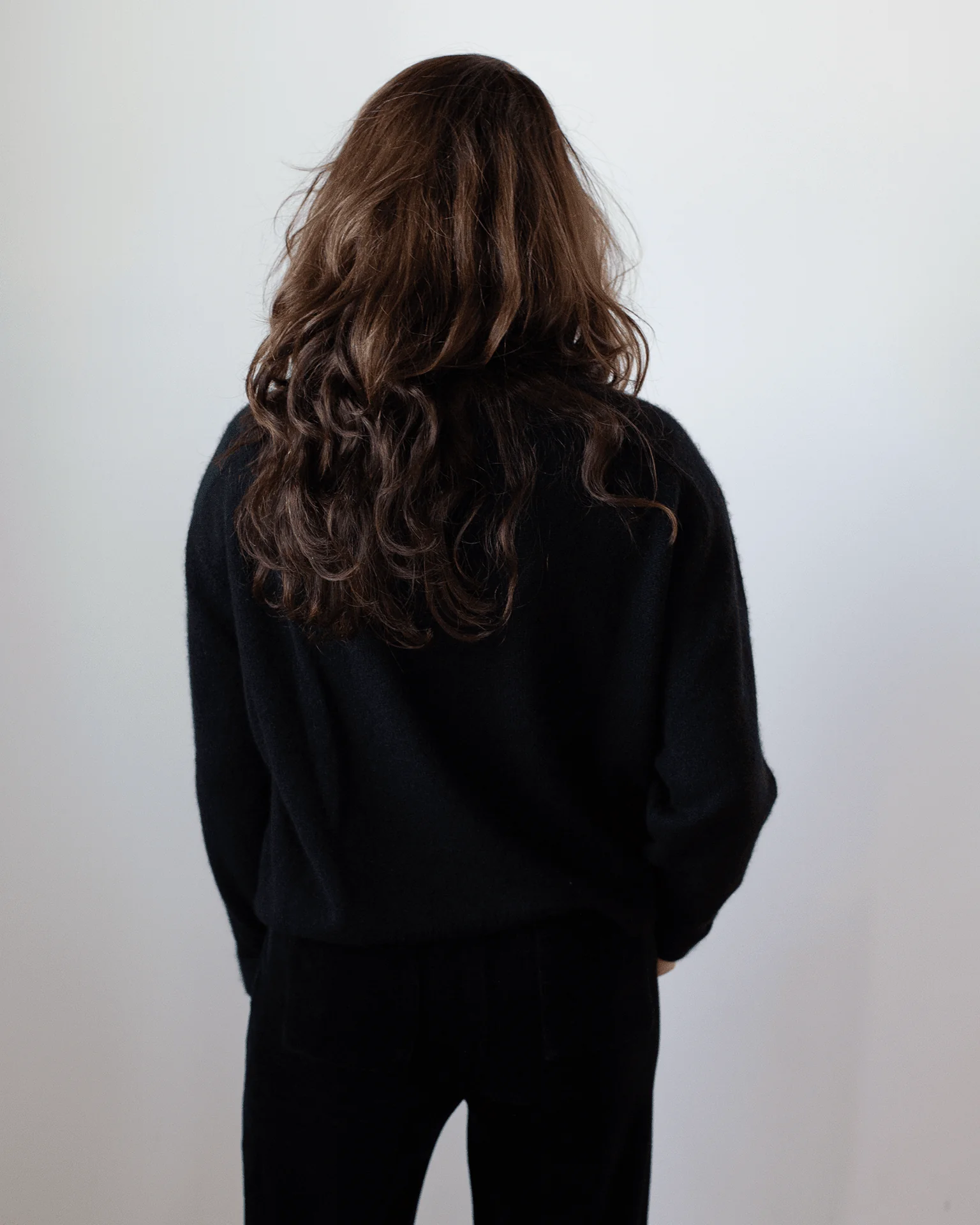 Crew Neck Roll Sleeve Pullover in Black - Image 3