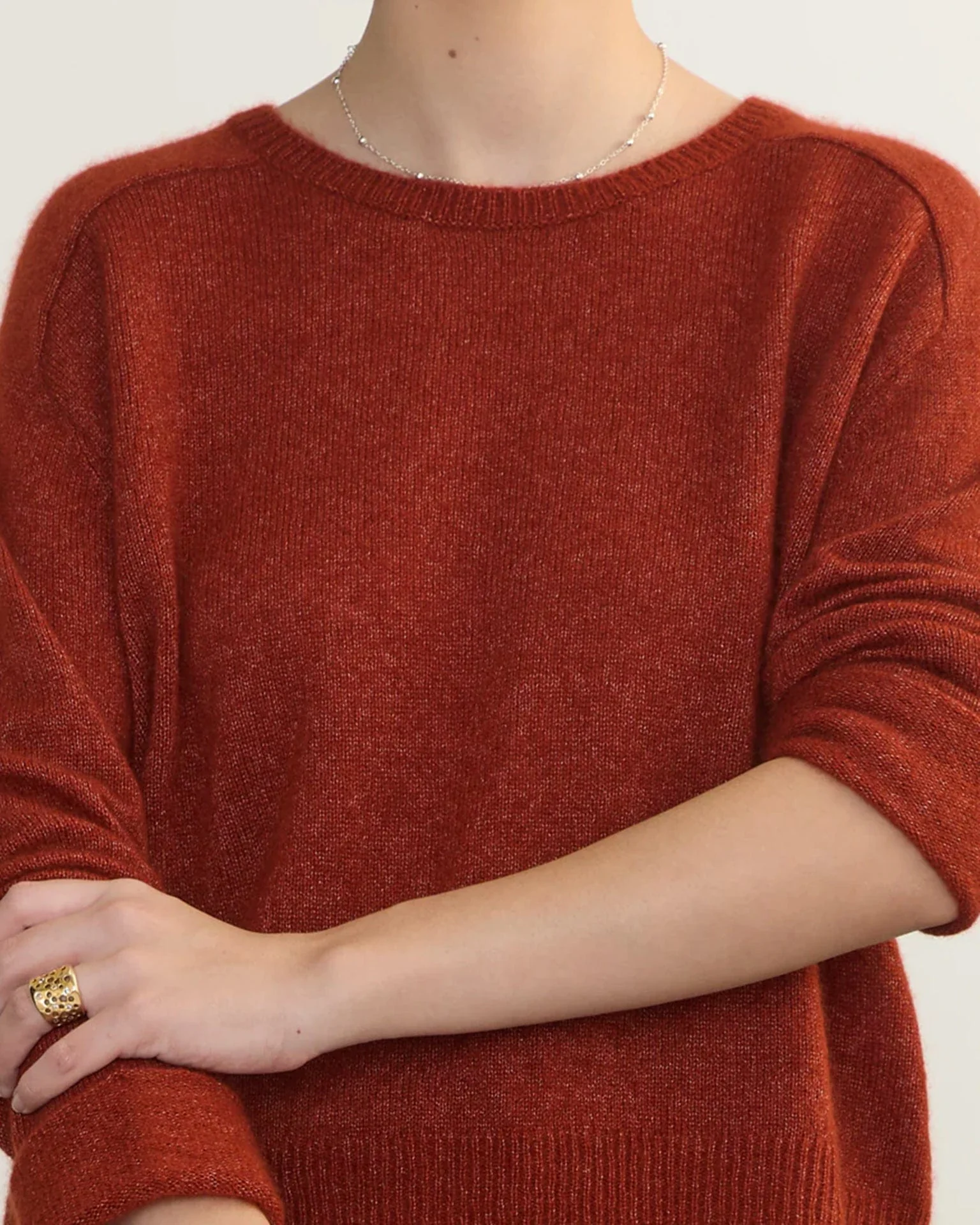 Crew Neck Roll Sleeve Pullover in Garnet - Image 3