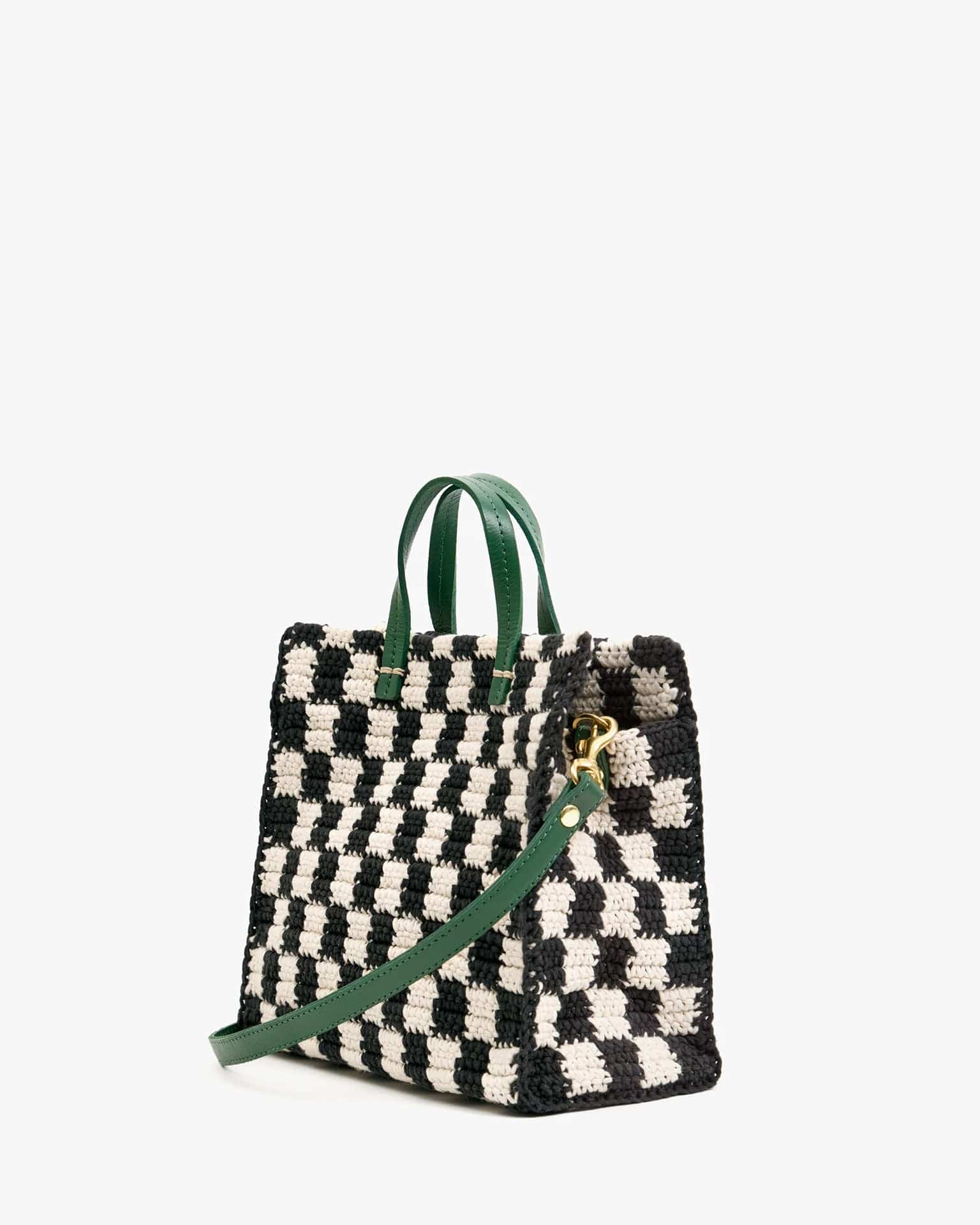 Crochet Checker Petit Summer Simple Tote in Black & Cream - Image 3