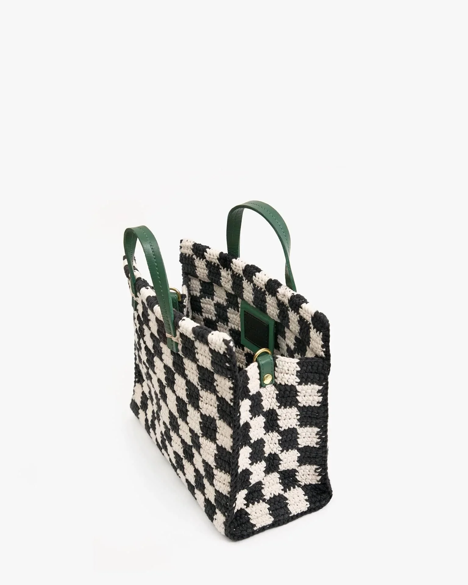 Crochet Checker Petit Summer Simple Tote in Black & Cream - Image 4