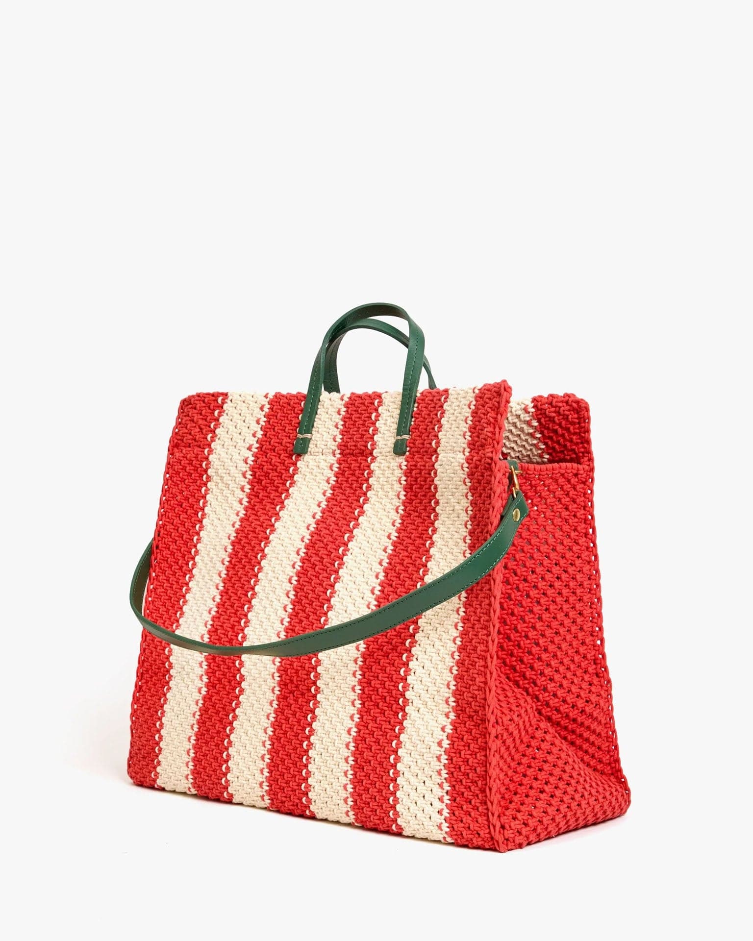 Crochet Stripe Summer Simple Tote in Cream/Bright Poppy - Image 3