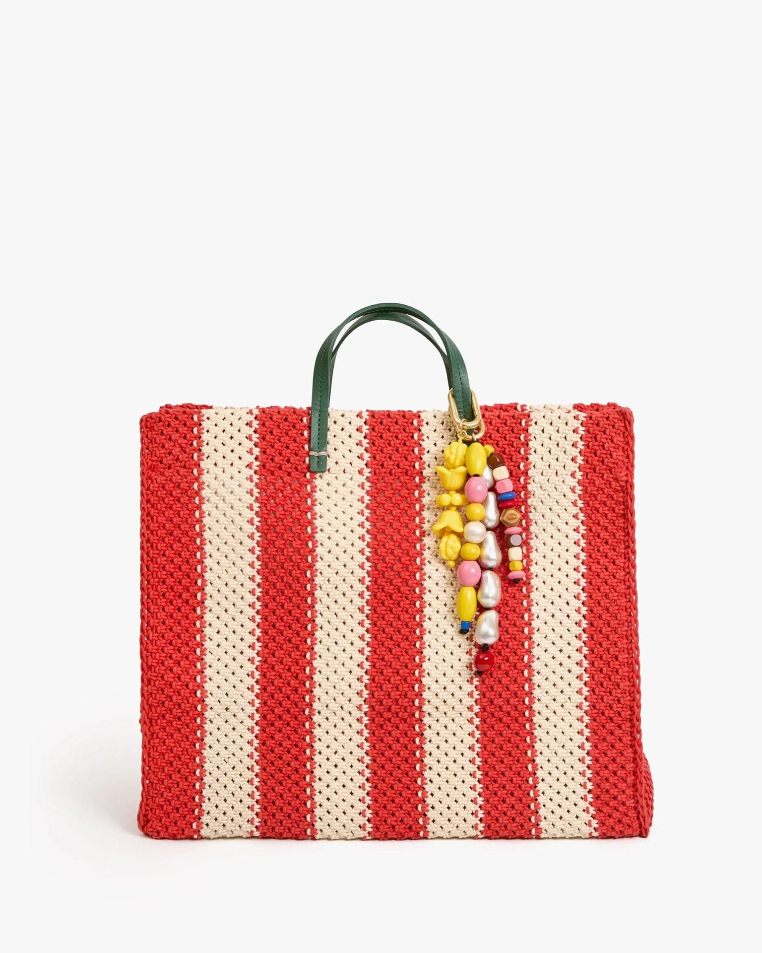 Crochet Stripe Summer Simple Tote in Cream/Bright Poppy - Image 4