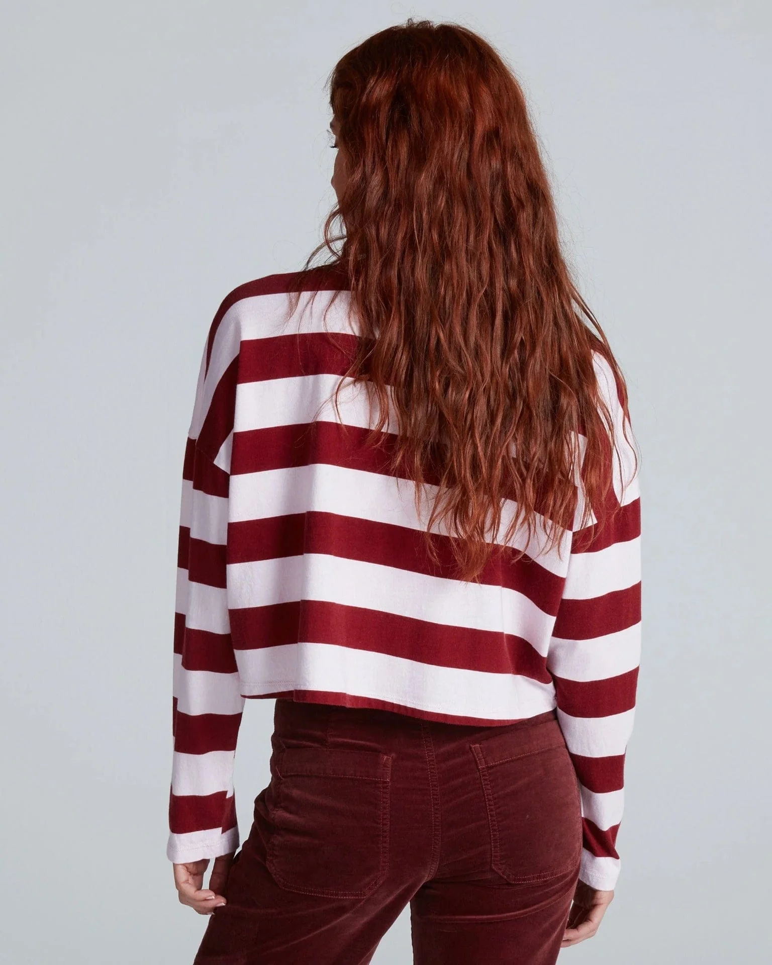 Crop Long Sleeve in Black Cherry Stripe - Image 3