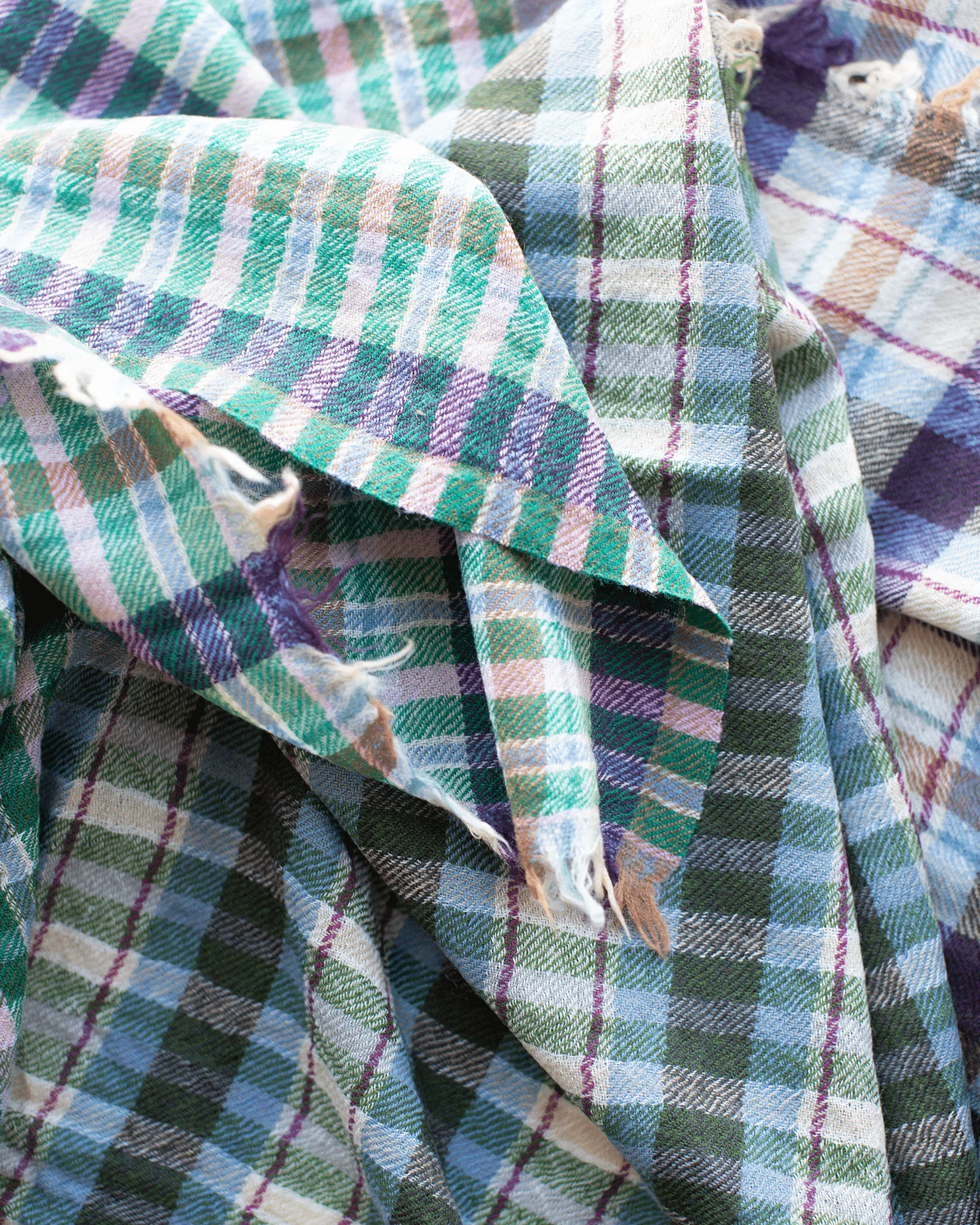 Cross Plaid Wool Bandana in Ocean - Image 2