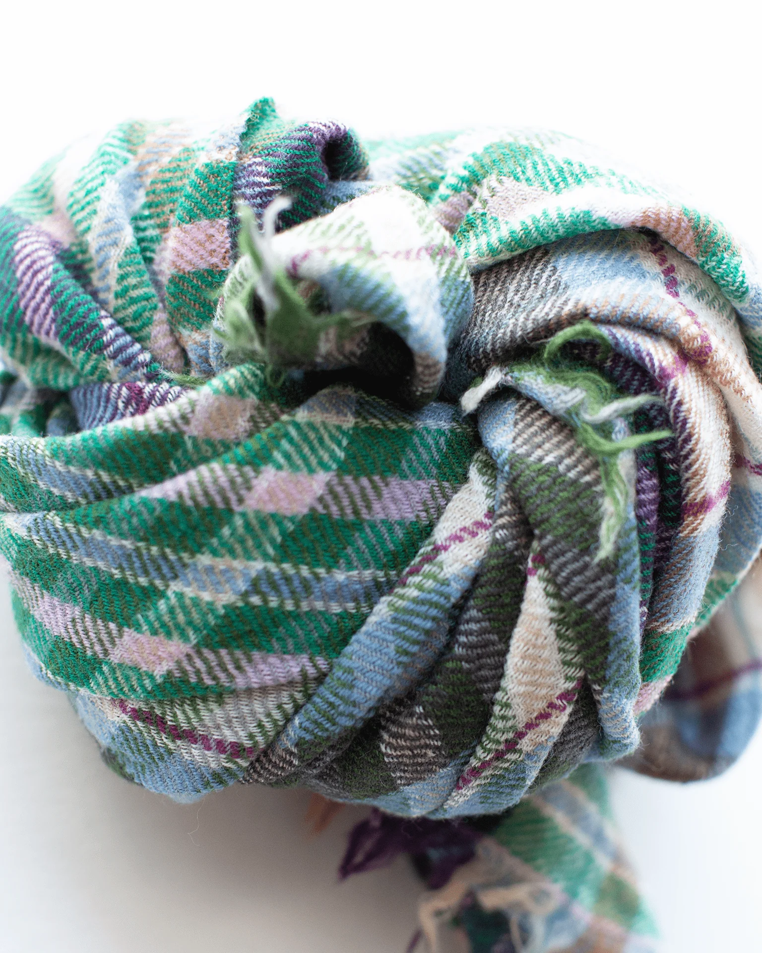 Cross Plaid Wool Bandana in Ocean - Image 3