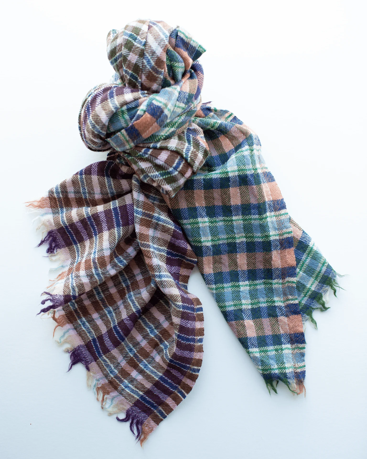 Cross Plaid Wool Scarf in Forest