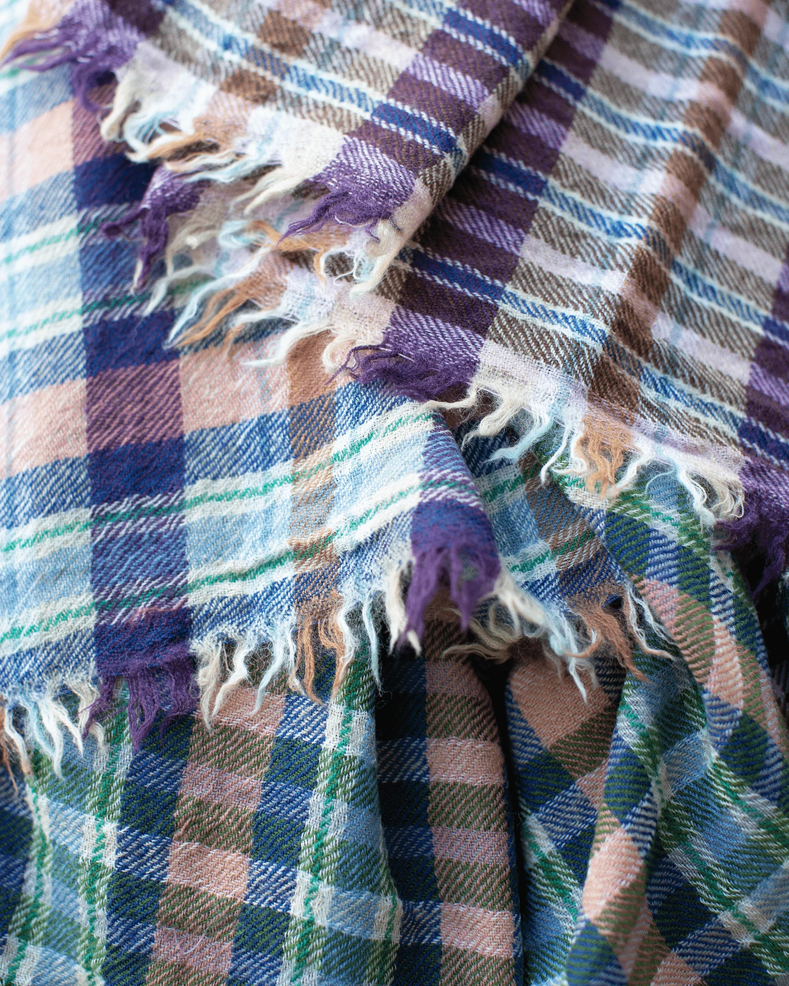 Cross Plaid Wool Scarf in Forest - Image 2