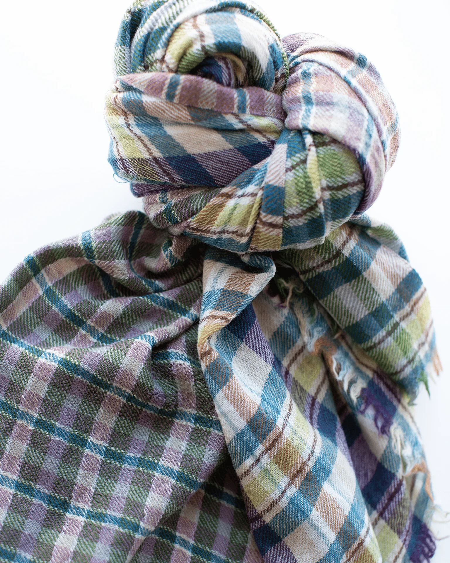 Cross Plaid Wool Scarf in Heather - Image 3