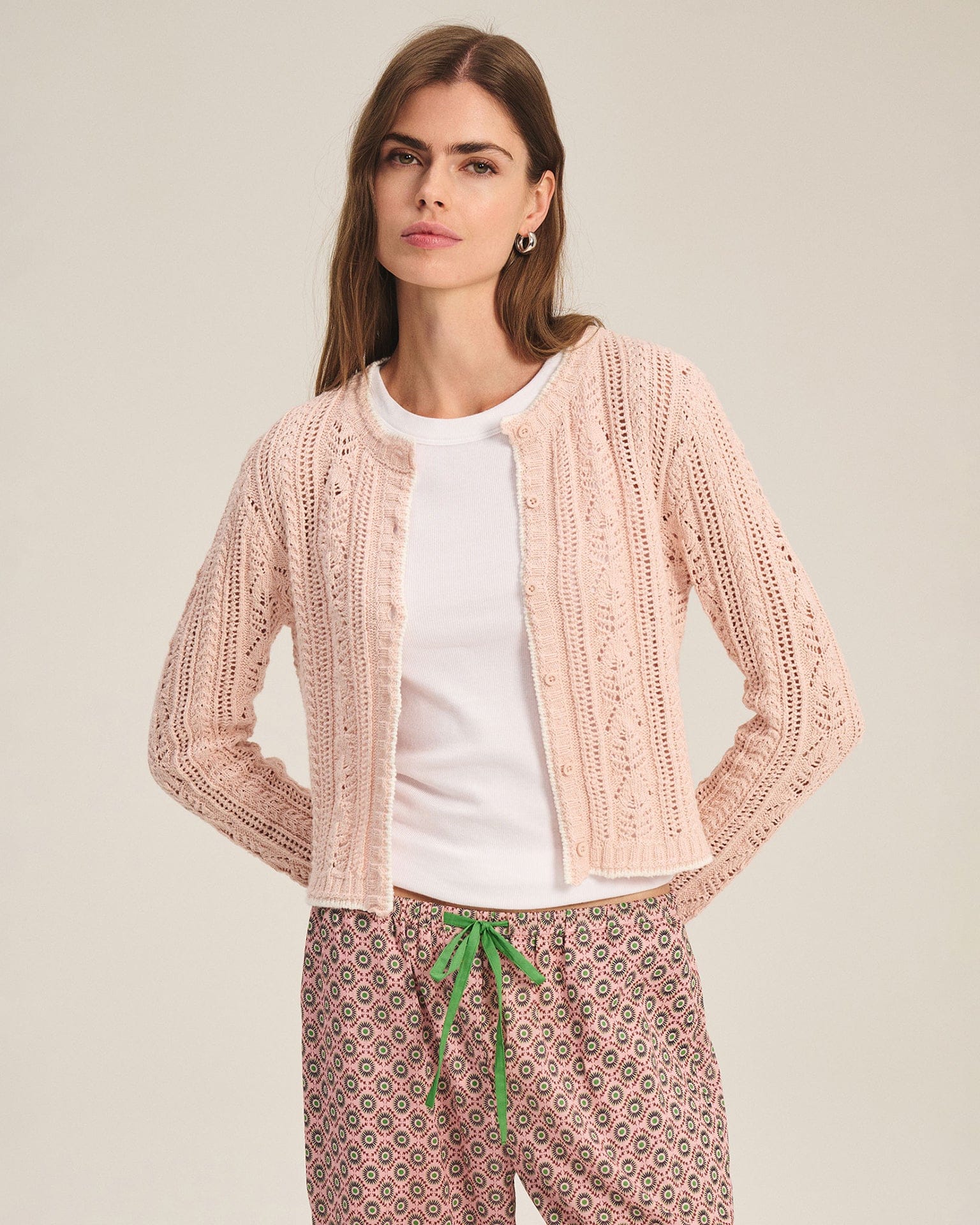 Daisy Long Sleeve Crew Cardi in Blush - Image 2