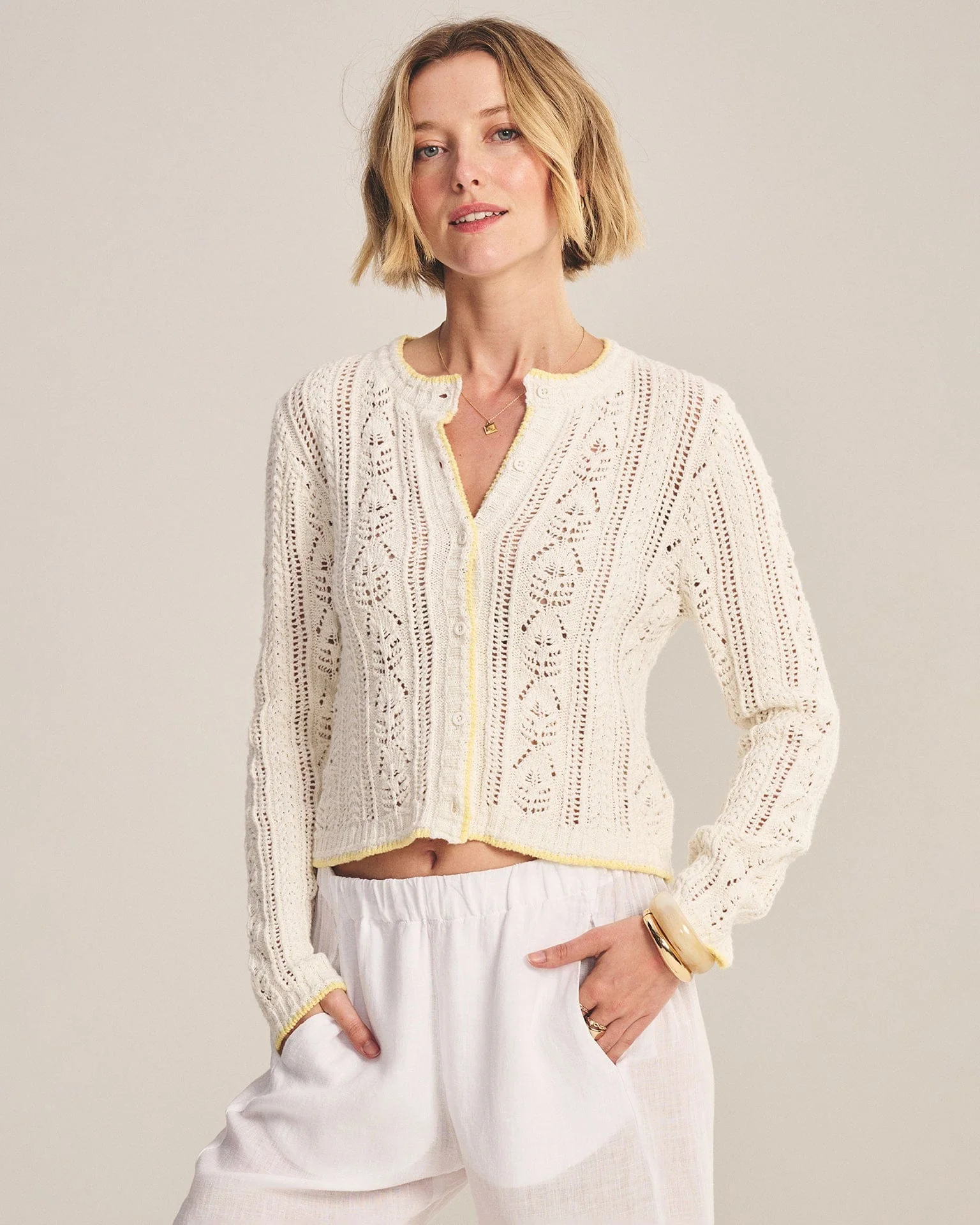 Daisy Long Sleeve Crew Cardi in Ivory