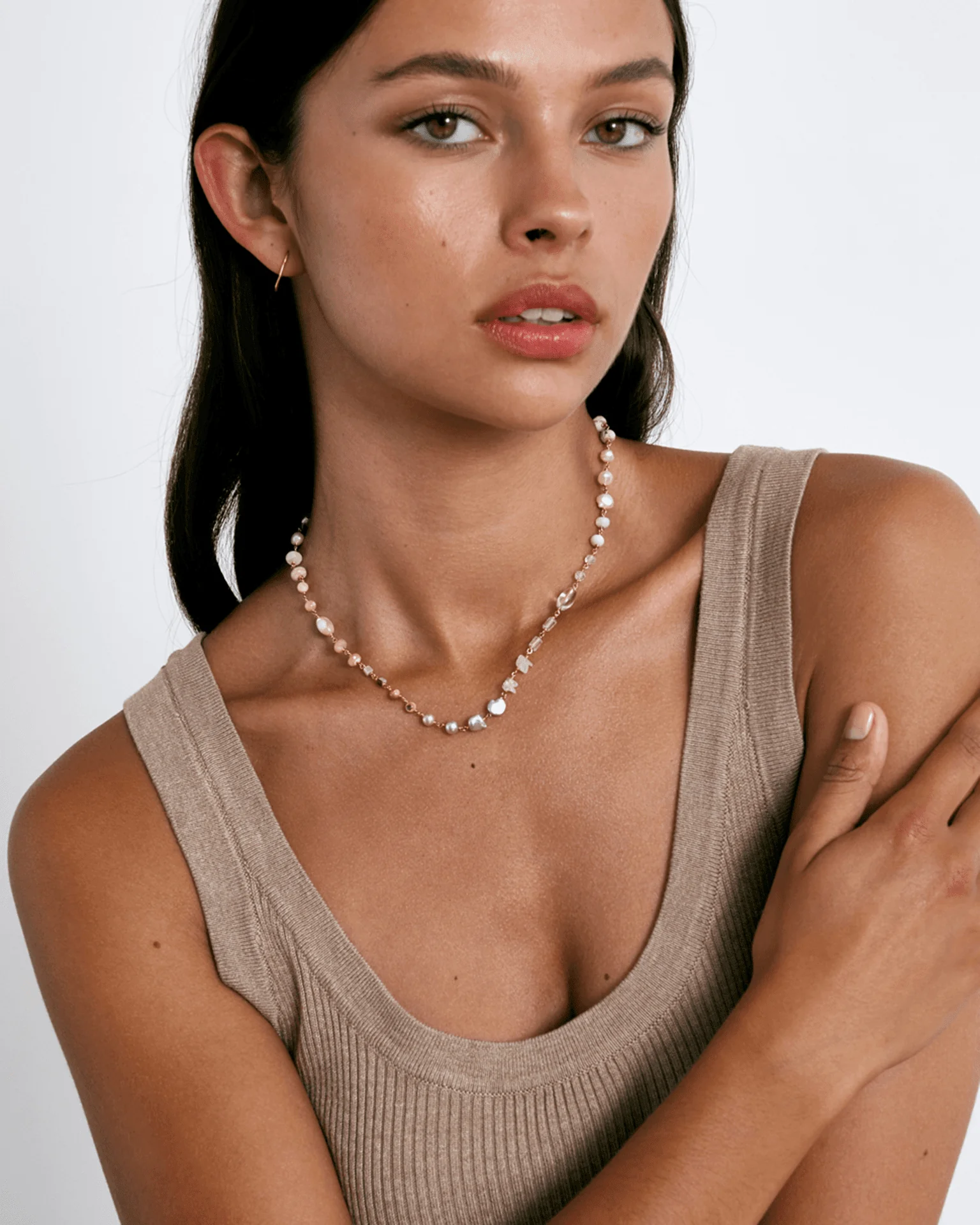 Daphne Beaded Necklace in White Mix - Image 2