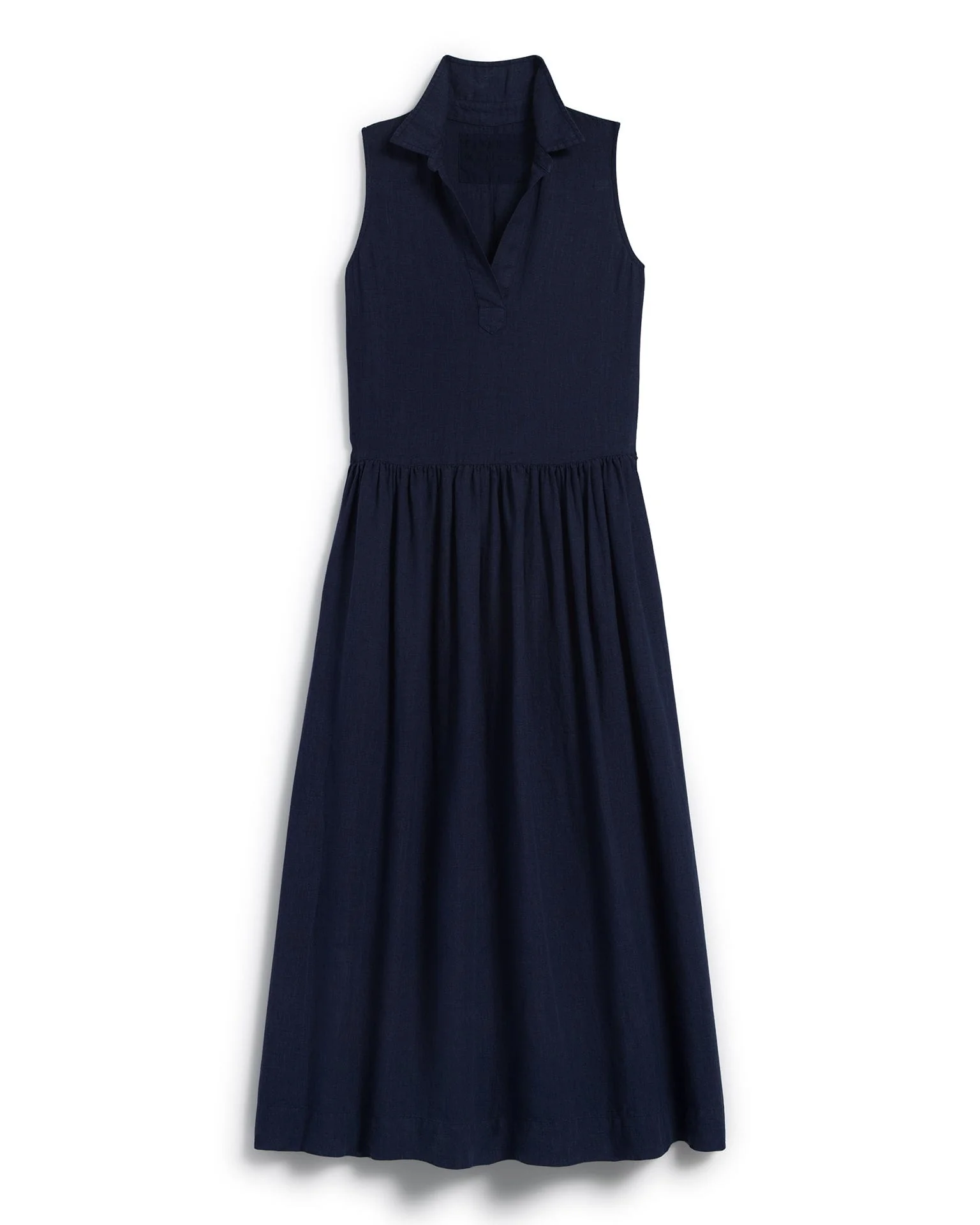 Daphne Popover Sleeveless Shirtdress in Navy Linen - Image 5