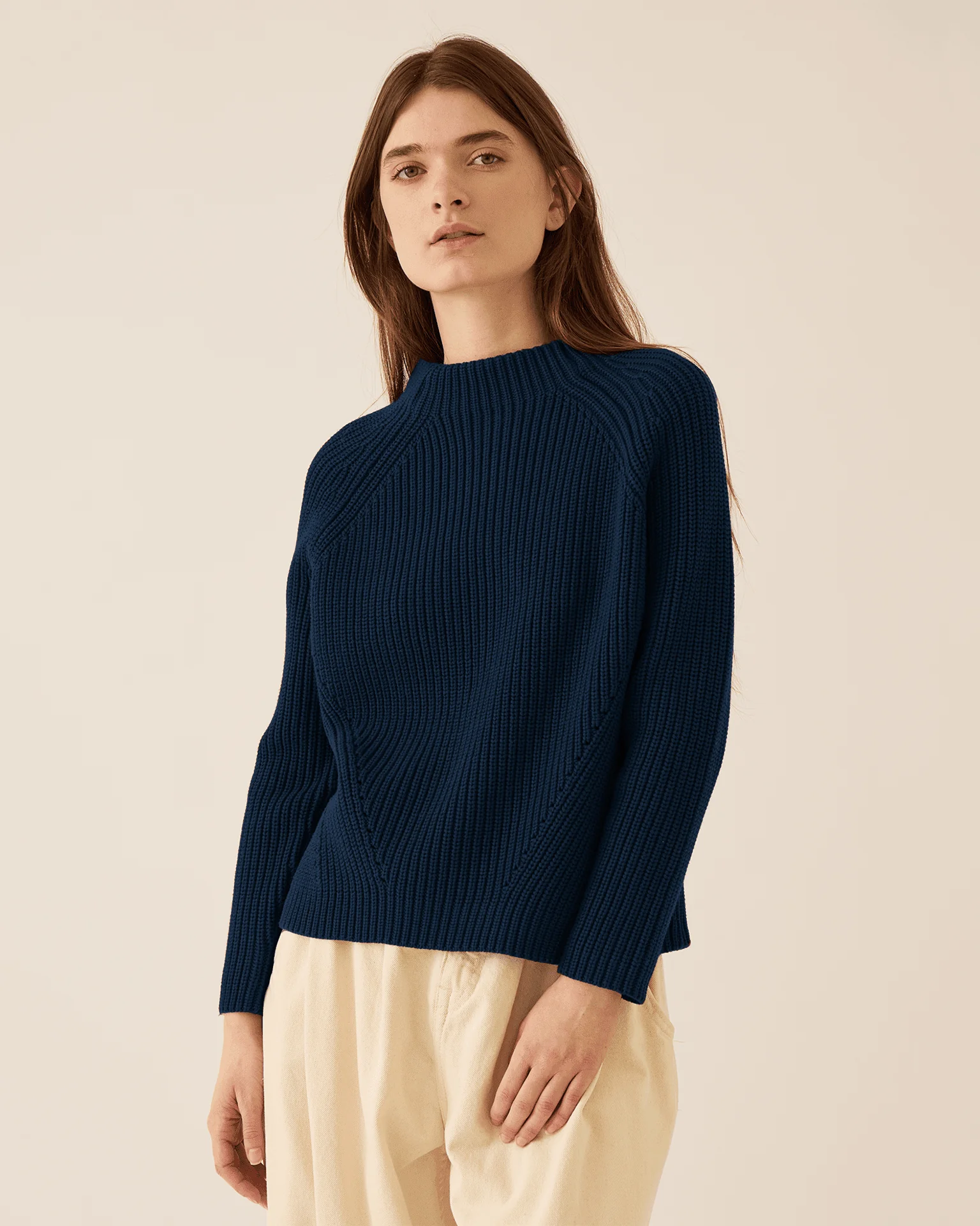 Daphne Solid Cotton Sweater in Navy