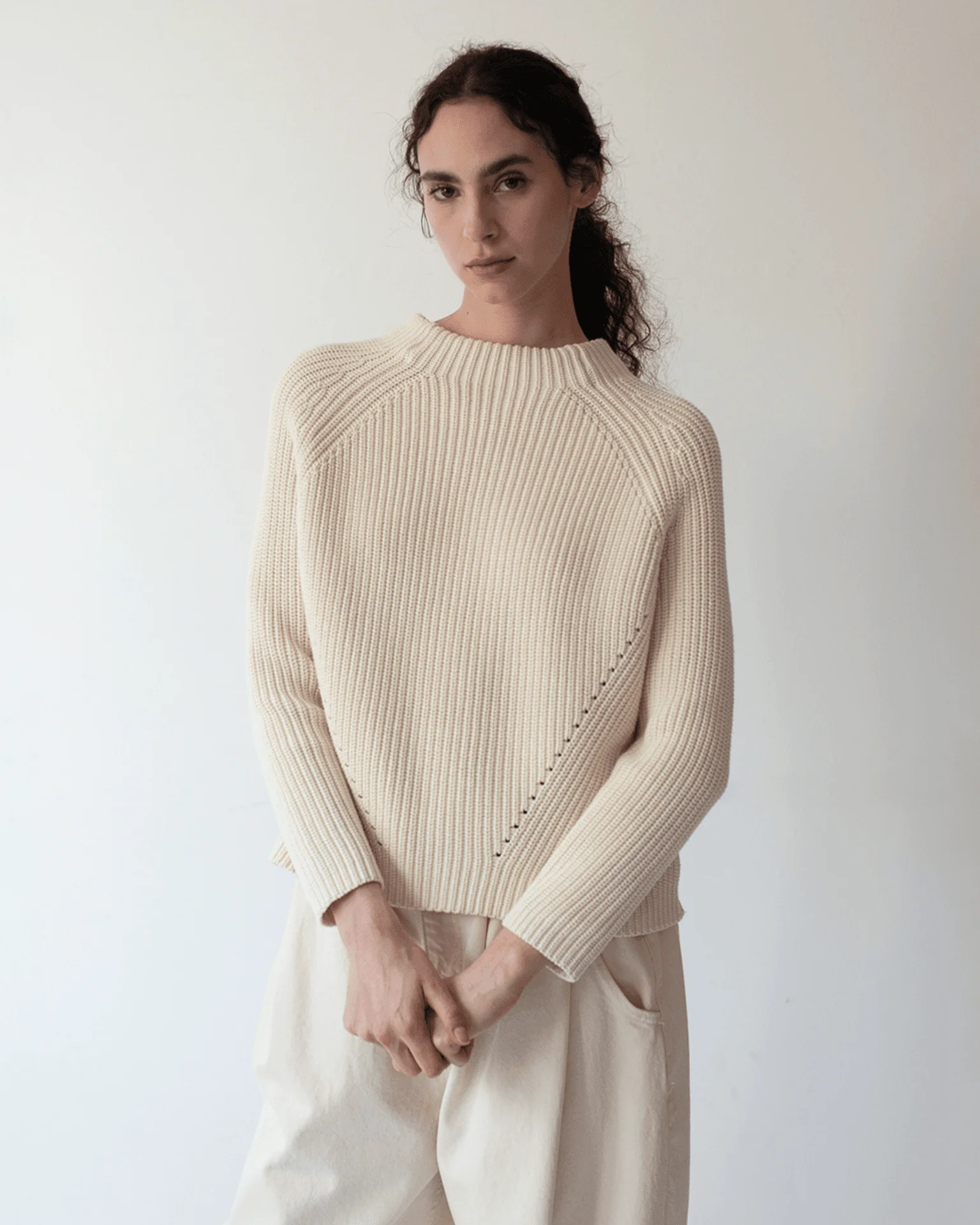 Daphne Washed Cotton Sweater in Off White