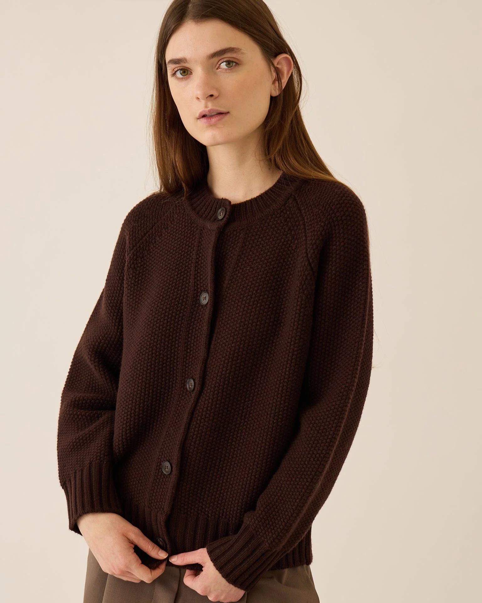 Davi Merino Wool Cardigan in Espresso