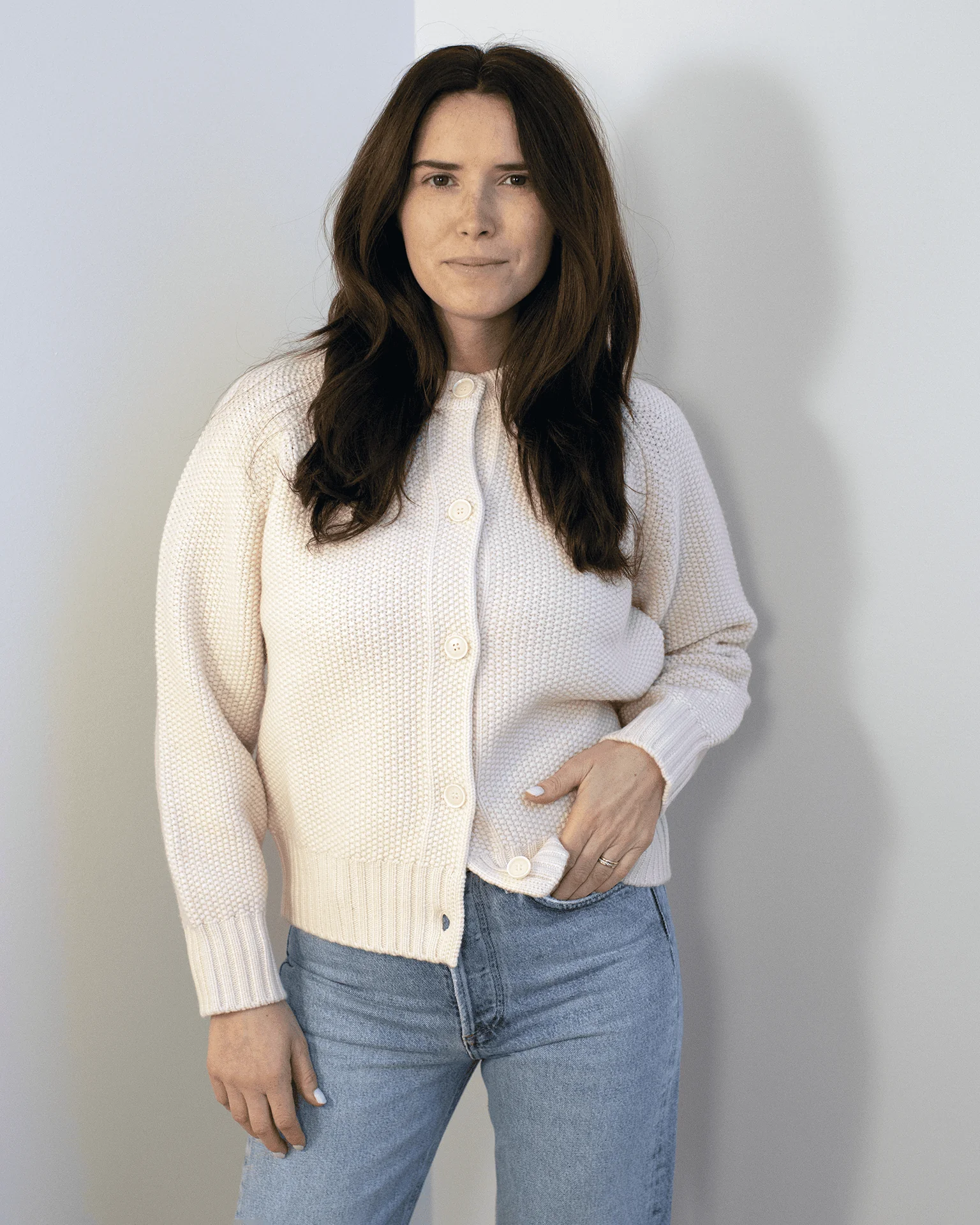 Davi Merino Wool Cardigan in Off White