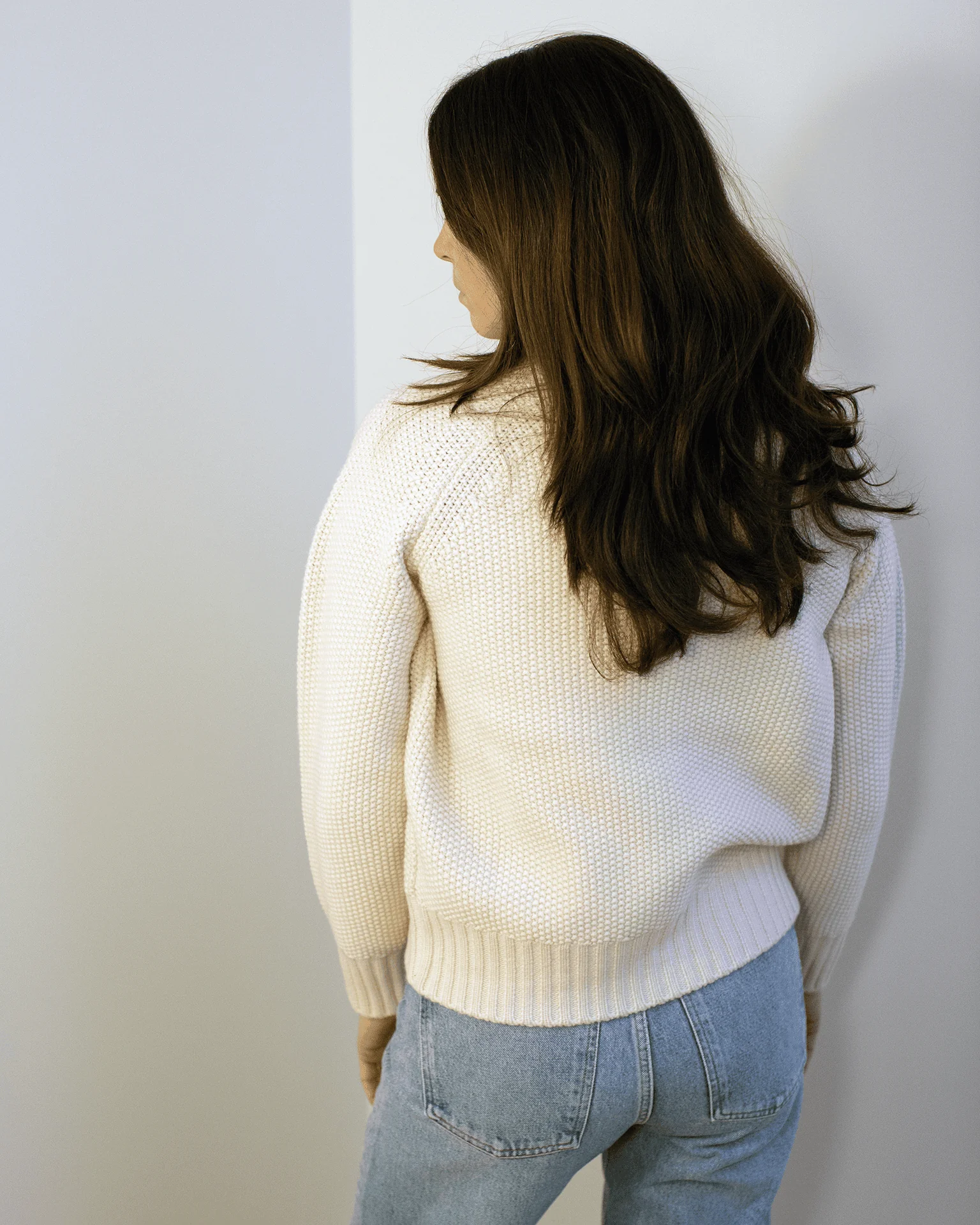 Davi Merino Wool Cardigan in Off White - Image 3