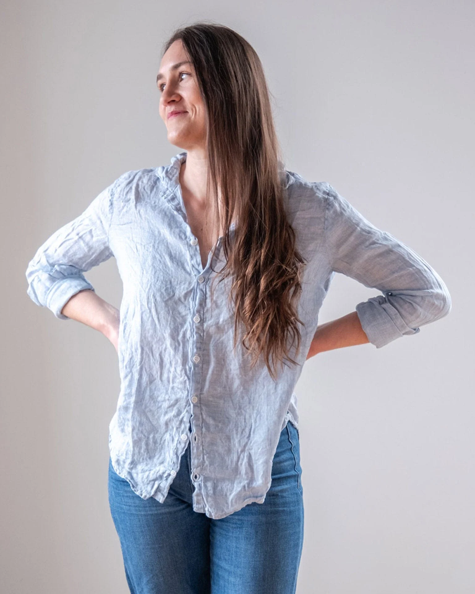 Dorie Top in Aqua Chambray Linen
