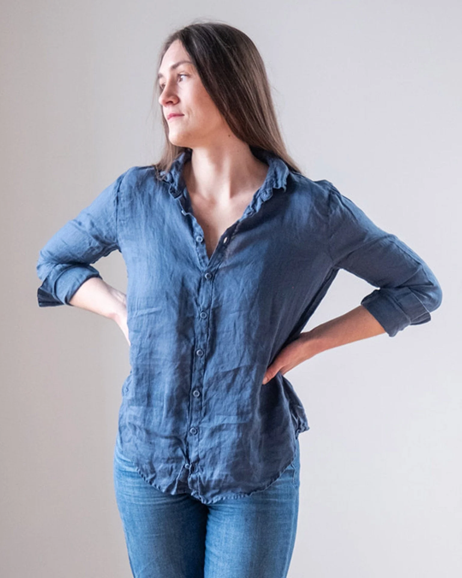 Dorie Top in Moonlit Ocean Linen