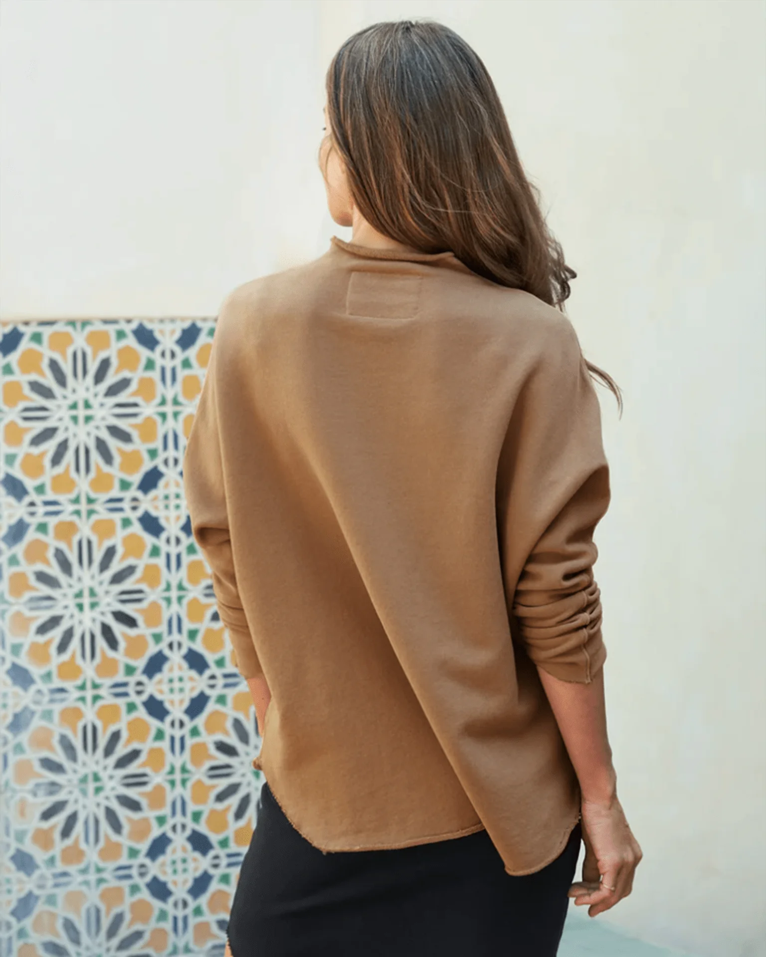 Effie-L/S Funnel Neck Capelet in Camel - Image 2