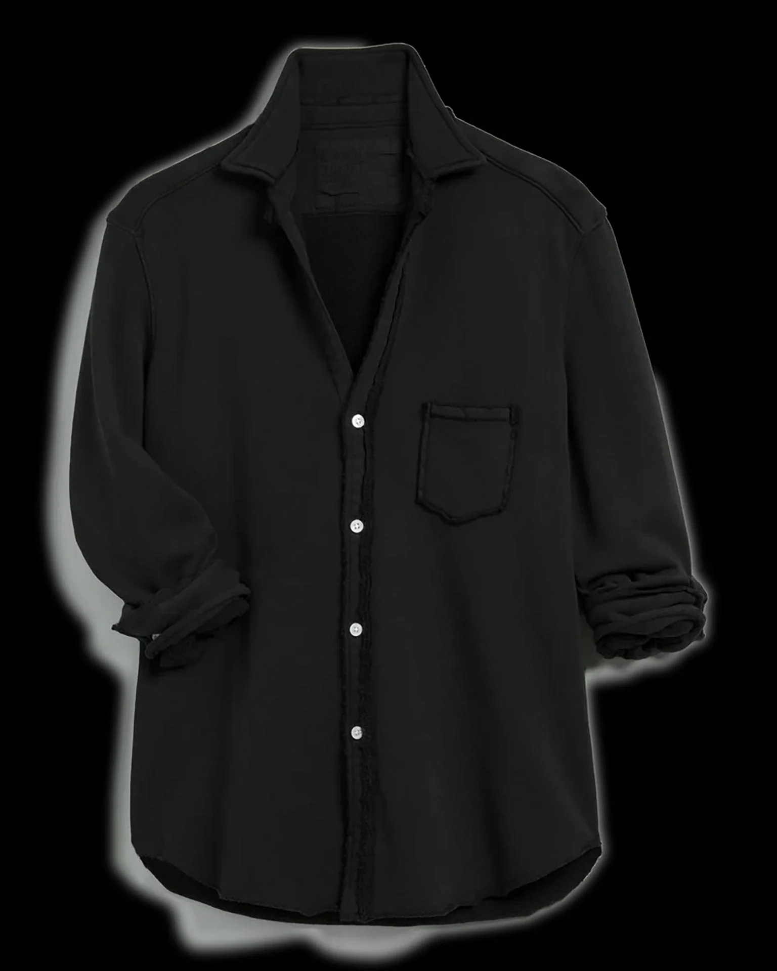 Eileen Relaxed Button Up in Black Triple Fleece - Image 4
