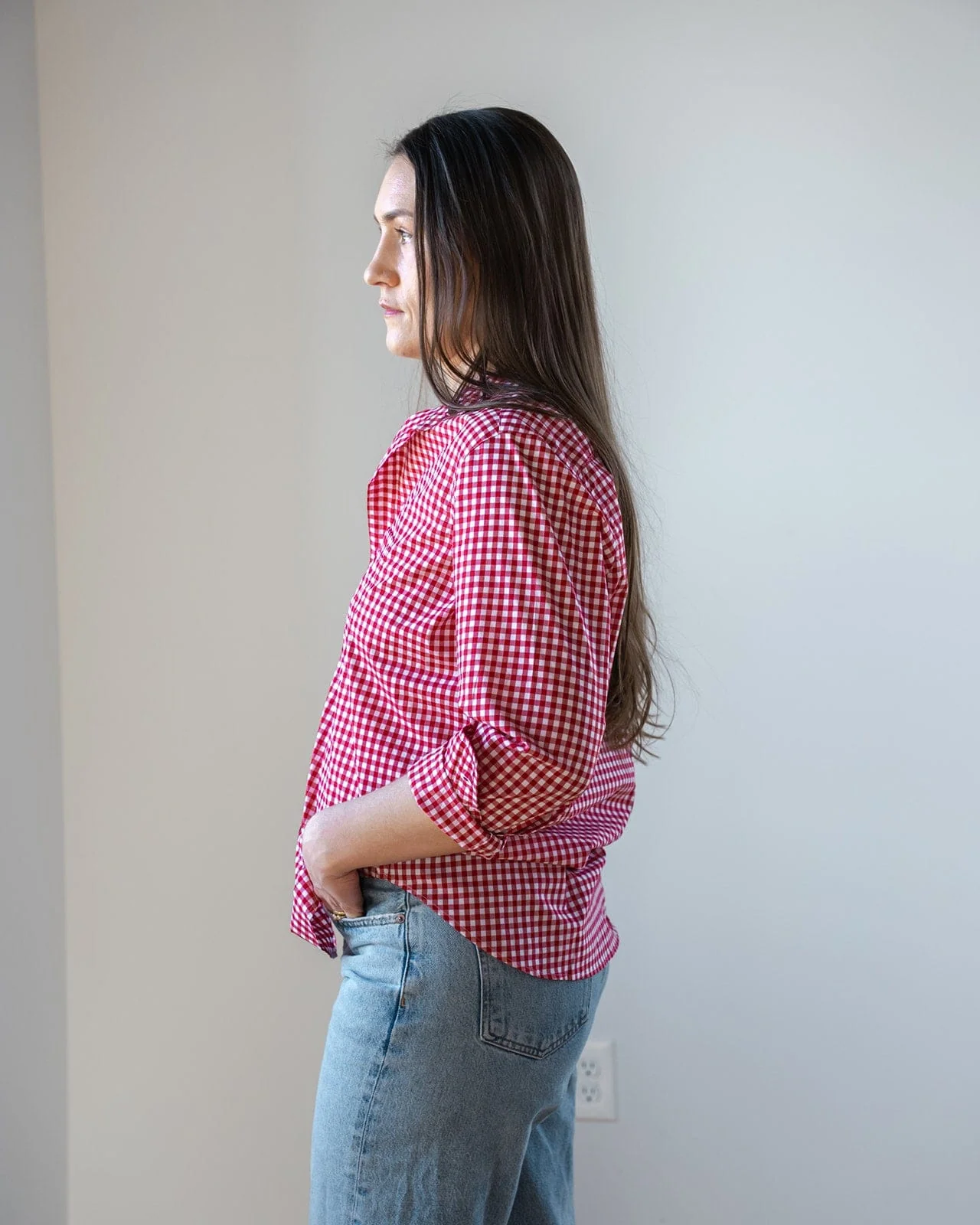 Eileen Relaxed Button Up in Red White Check - Image 2