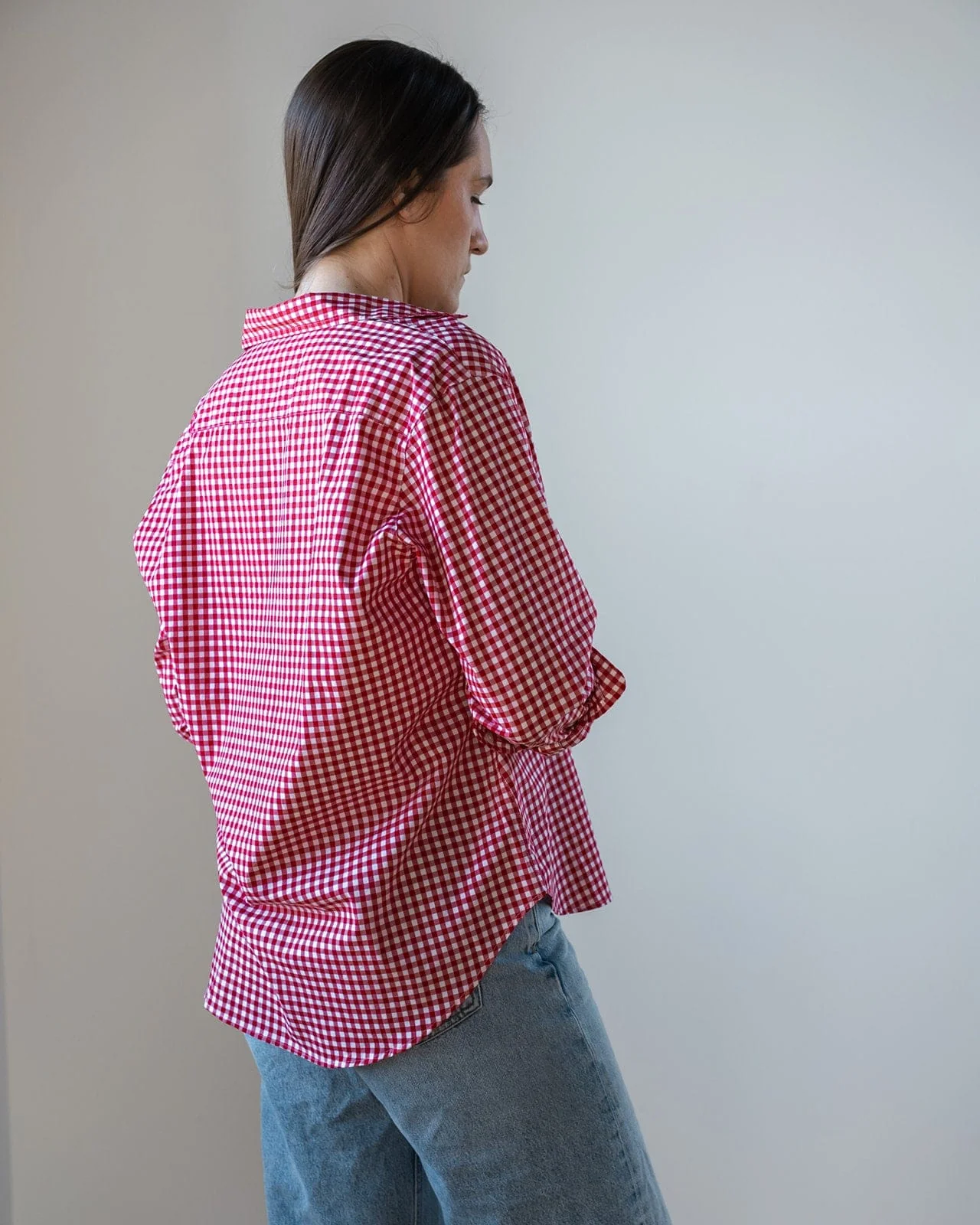 Eileen Relaxed Button Up in Red White Check - Image 4