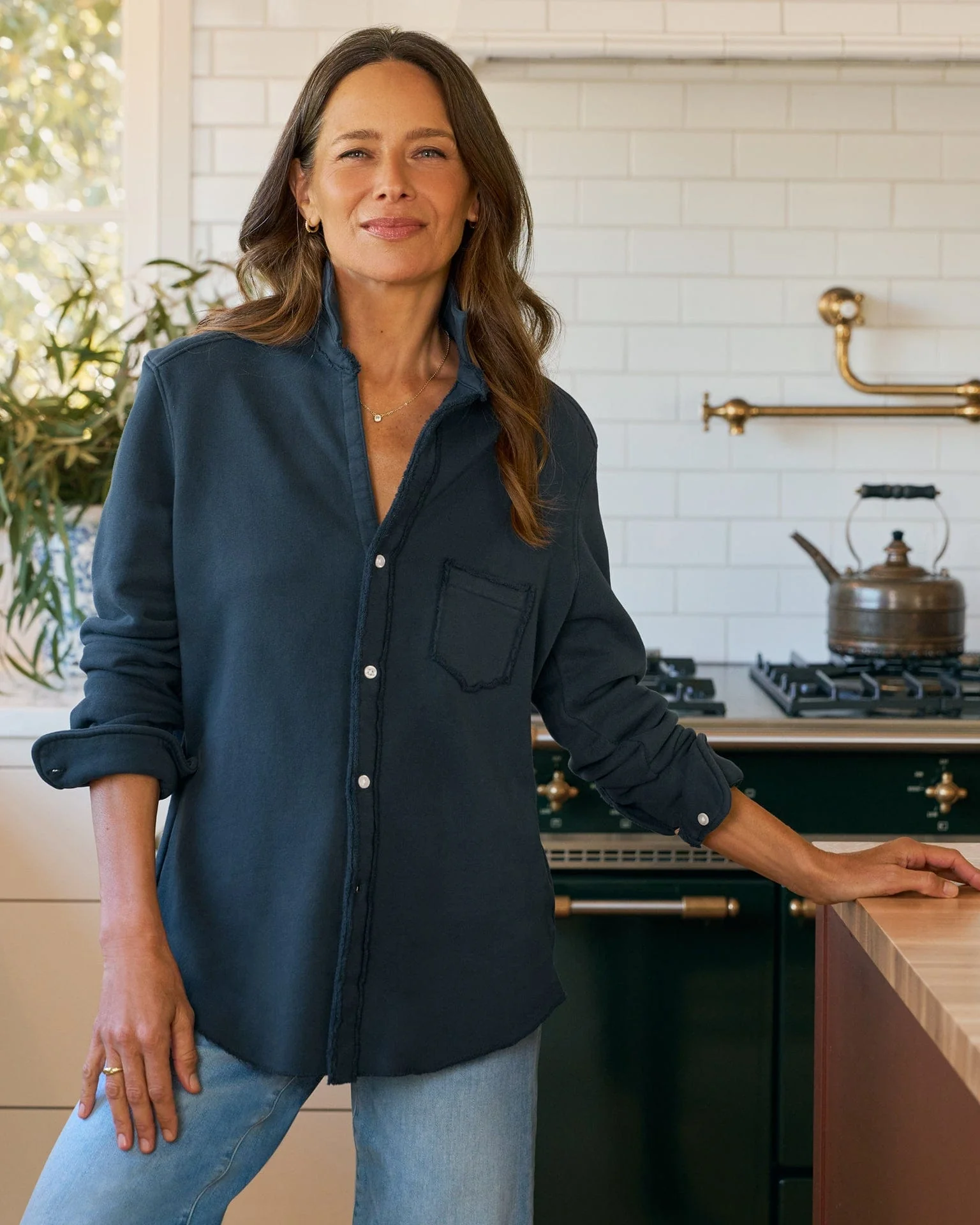 Eileen Relaxed Button Up in Vintage Navy Terry