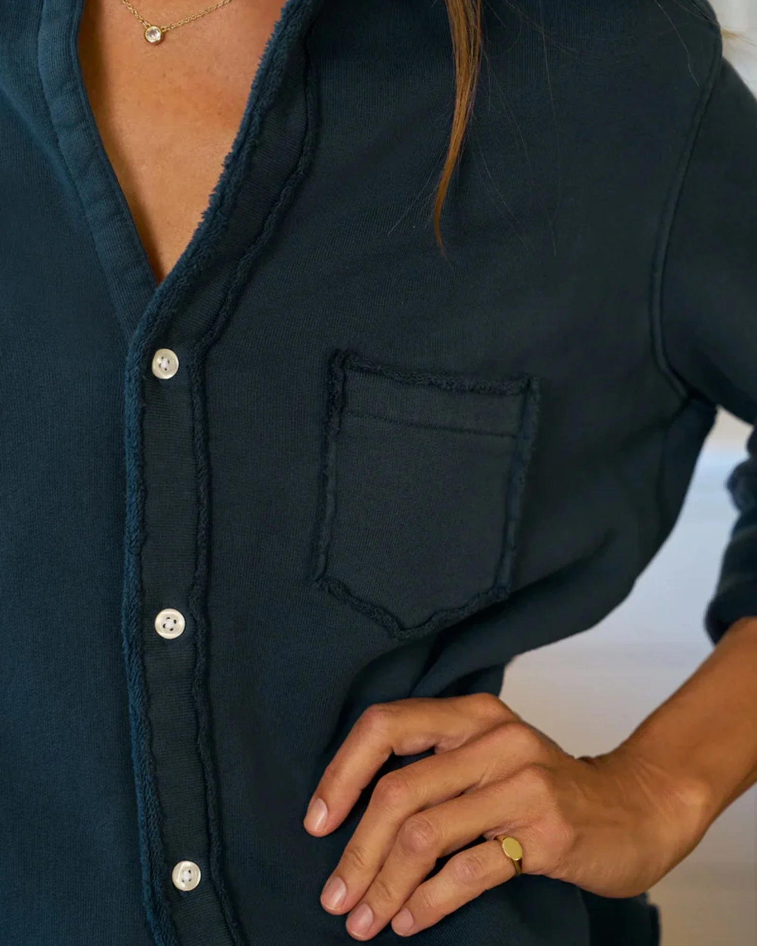 Eileen Relaxed Button Up in Vintage Navy Terry - Image 2
