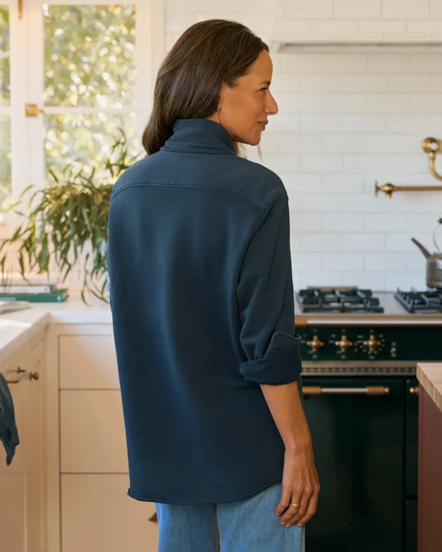 Eileen Relaxed Button Up in Vintage Navy Terry - Image 3