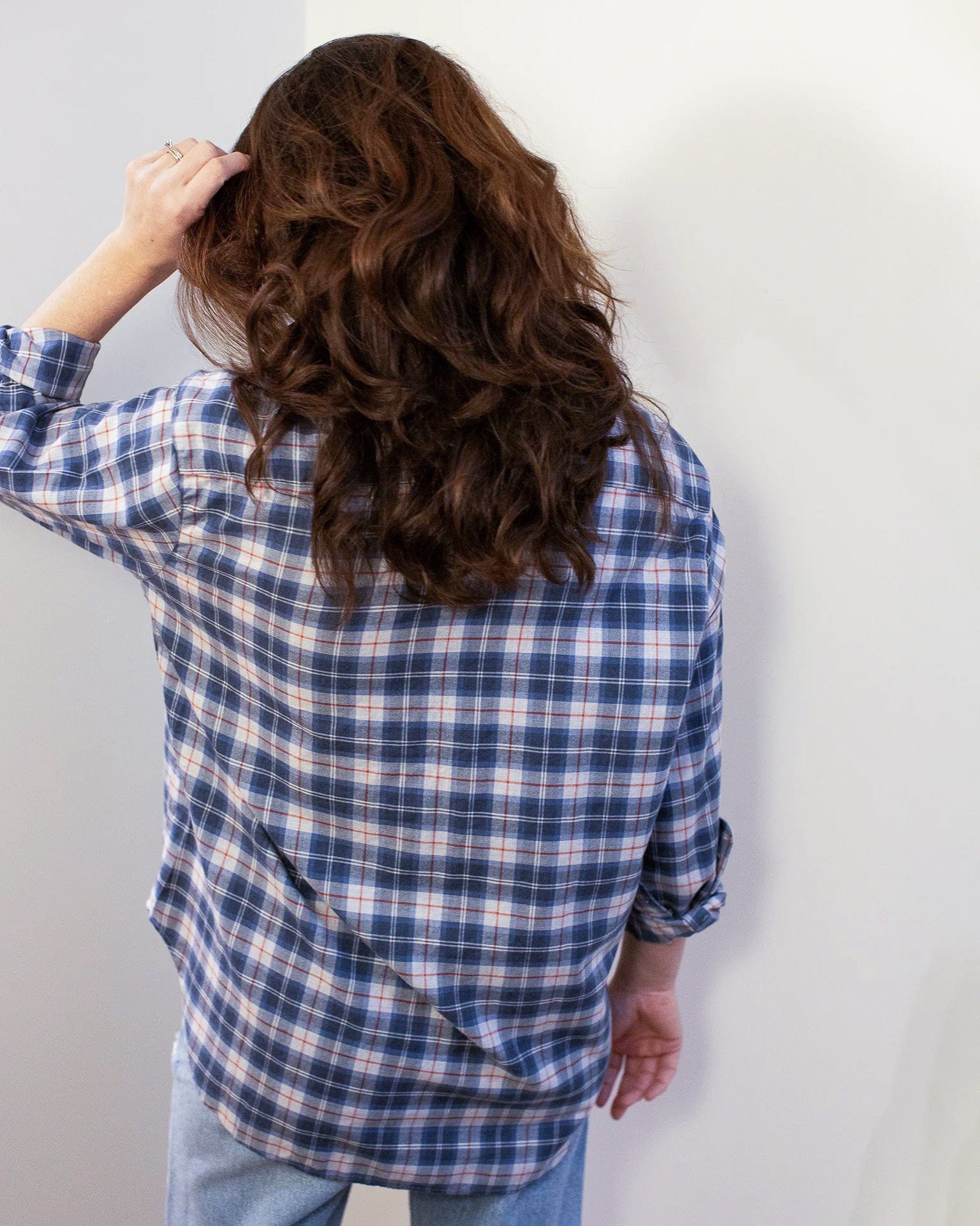 Eileen Relaxed Button Up Shirt in Grey & Red Plaid - Image 3