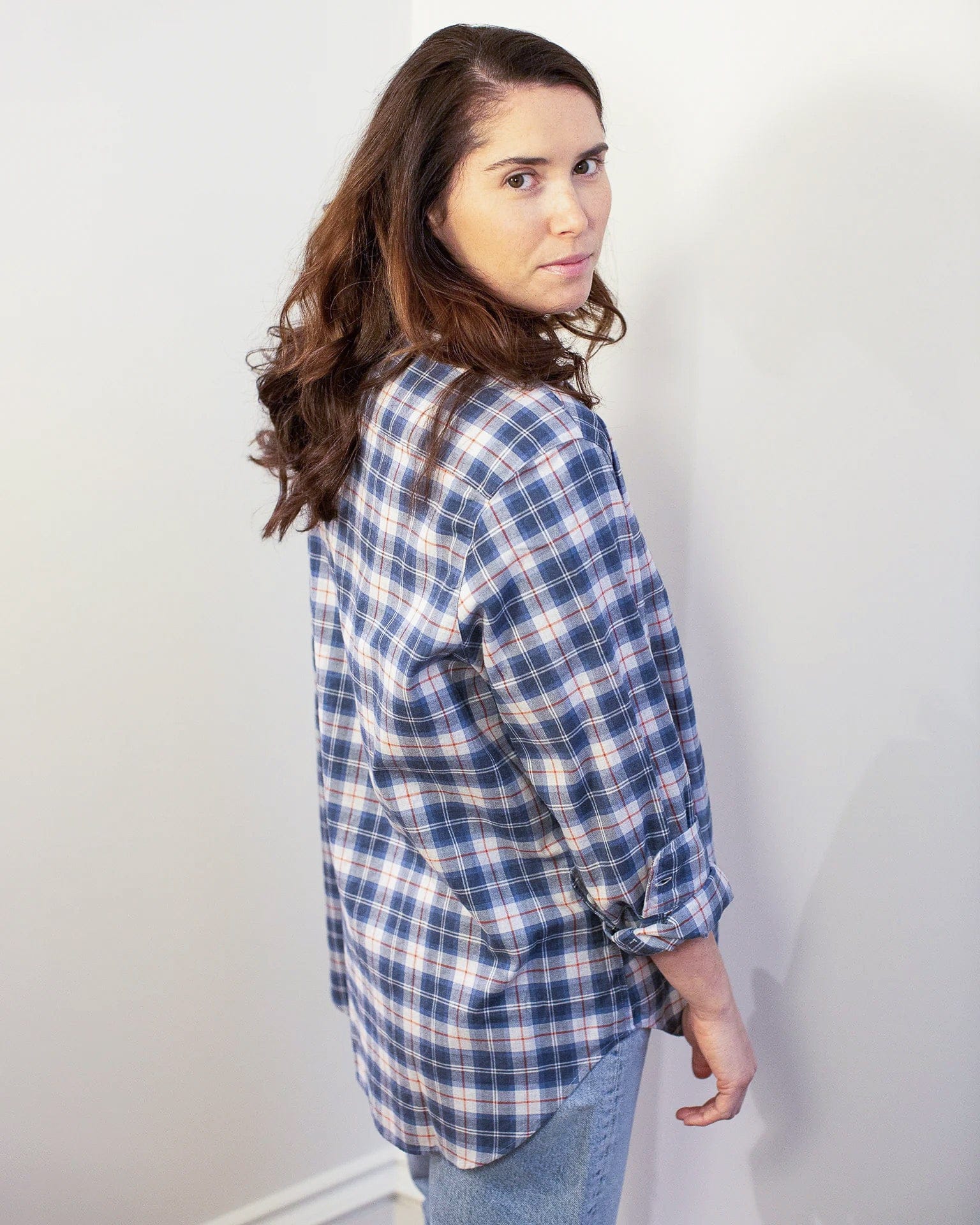 Eileen Relaxed Button Up Shirt in Grey & Red Plaid - Image 4
