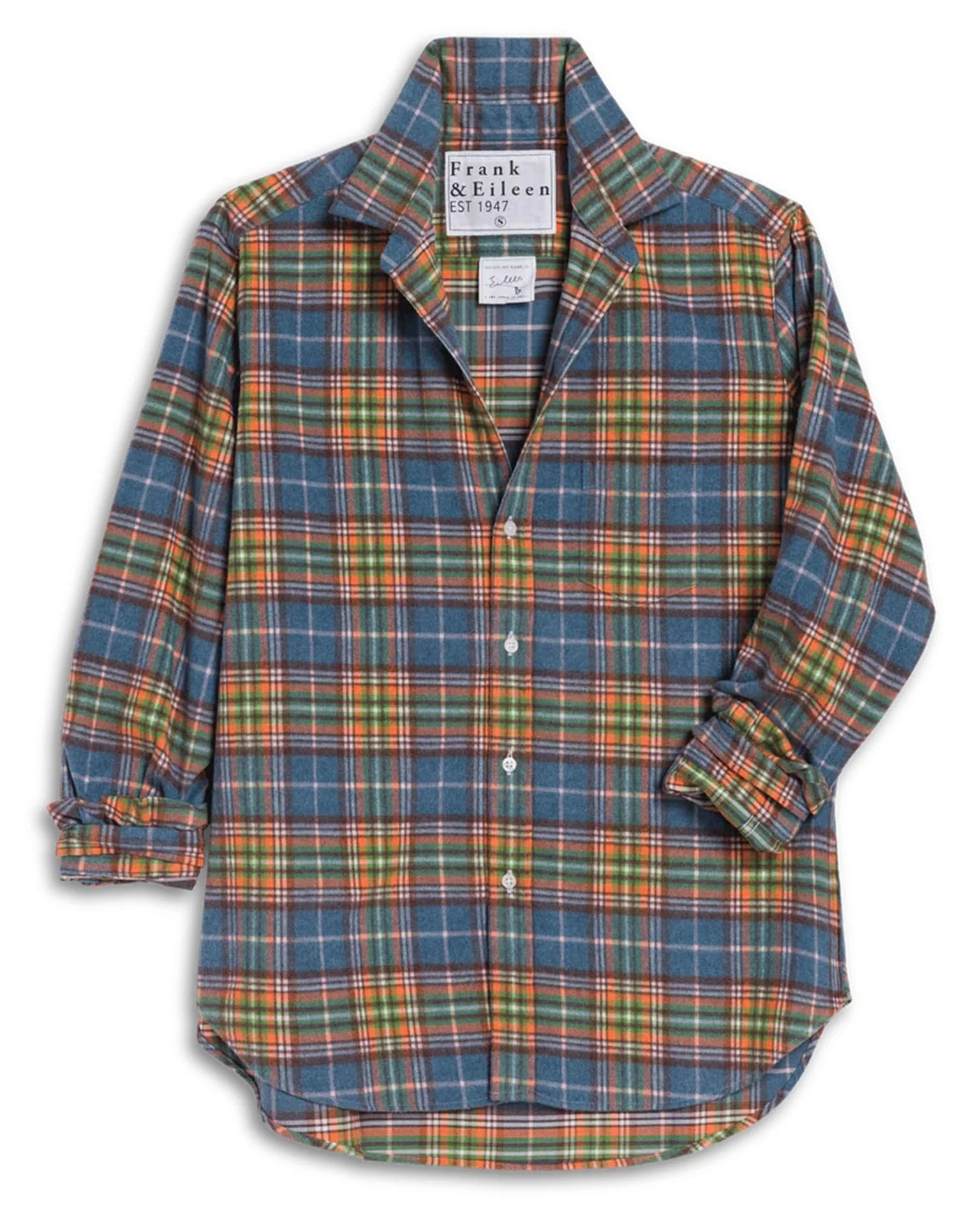 Eileen Relaxed Button Up Shirt in Orange Green & Blue Plaid - Image 4