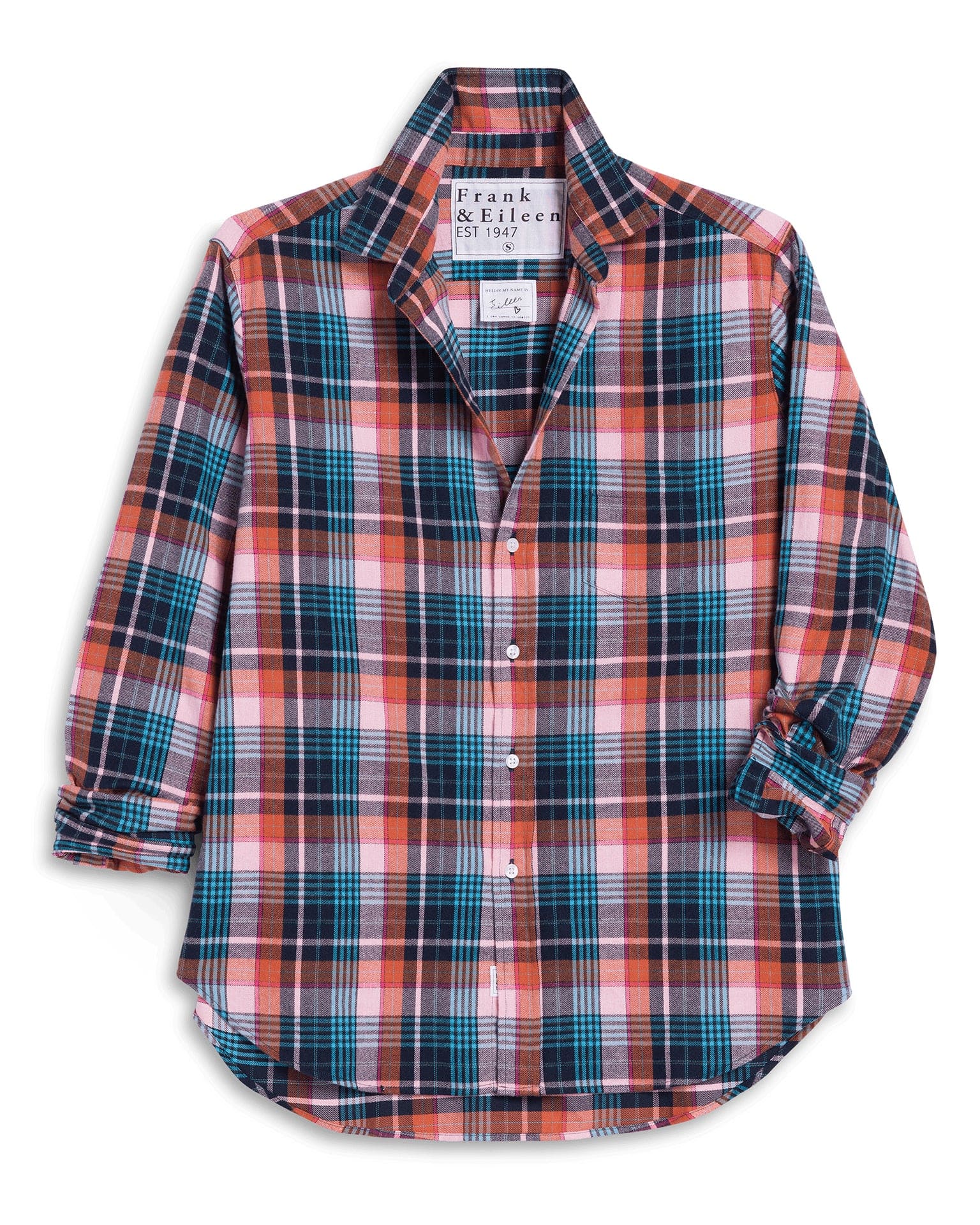 Eileen Relaxed Button Up Shirt in Pink & Turquoise Plaid
