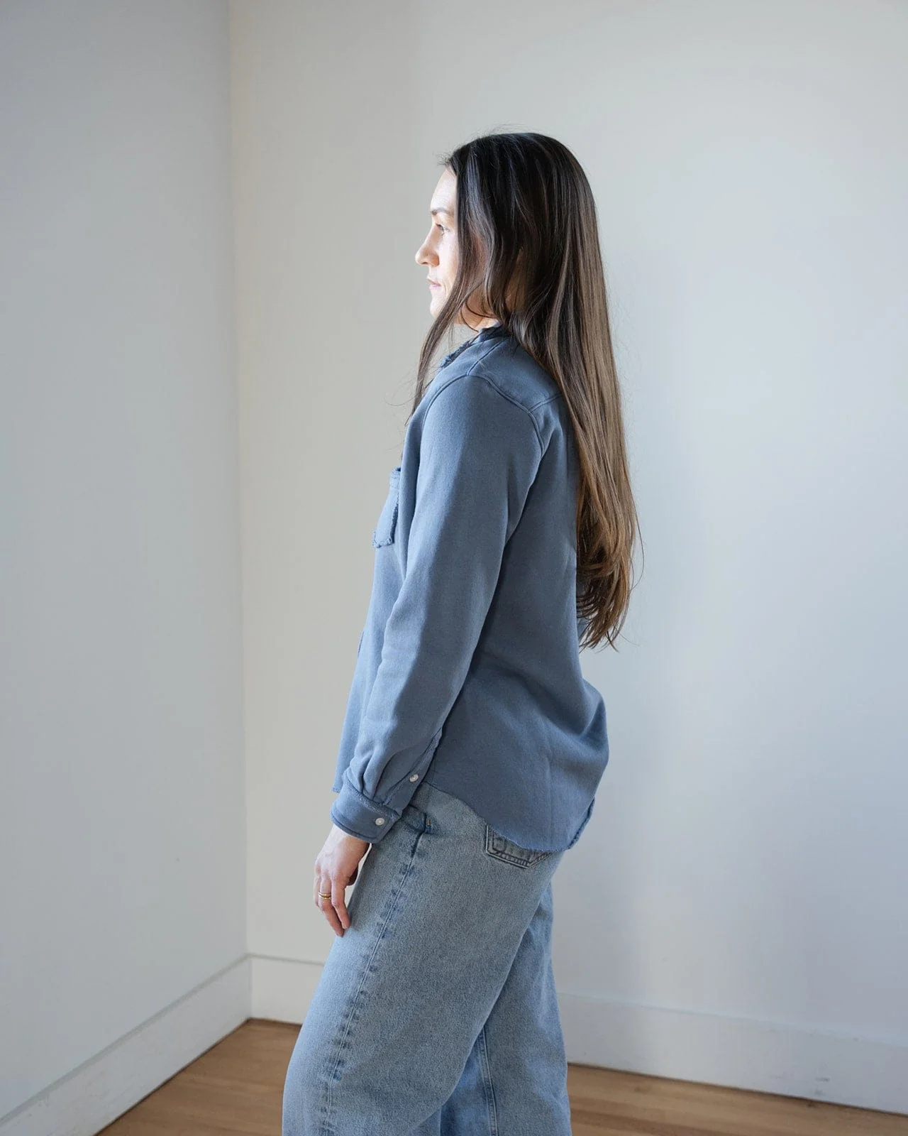 Eileen-Relaxed Button Up Shirt in Slate Triple Fleece - Image 2