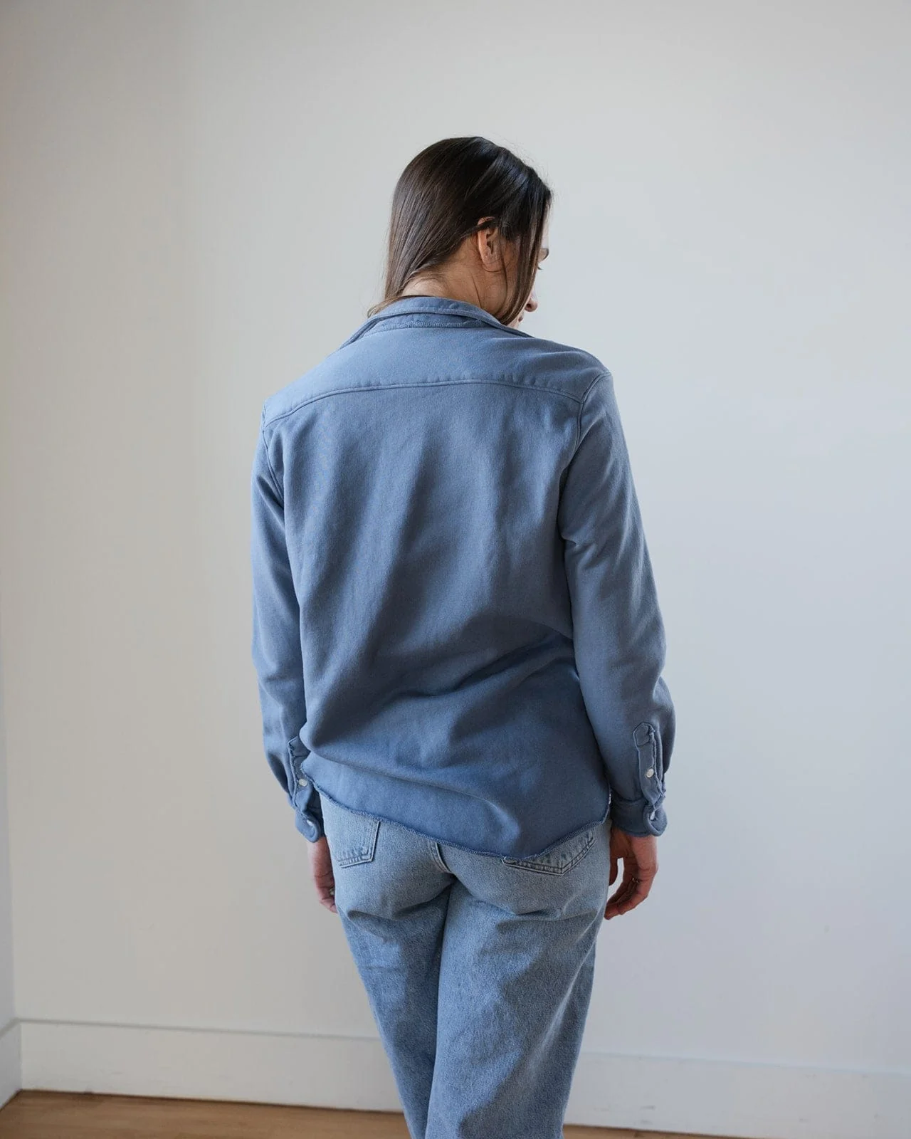 Eileen-Relaxed Button Up Shirt in Slate Triple Fleece - Image 3
