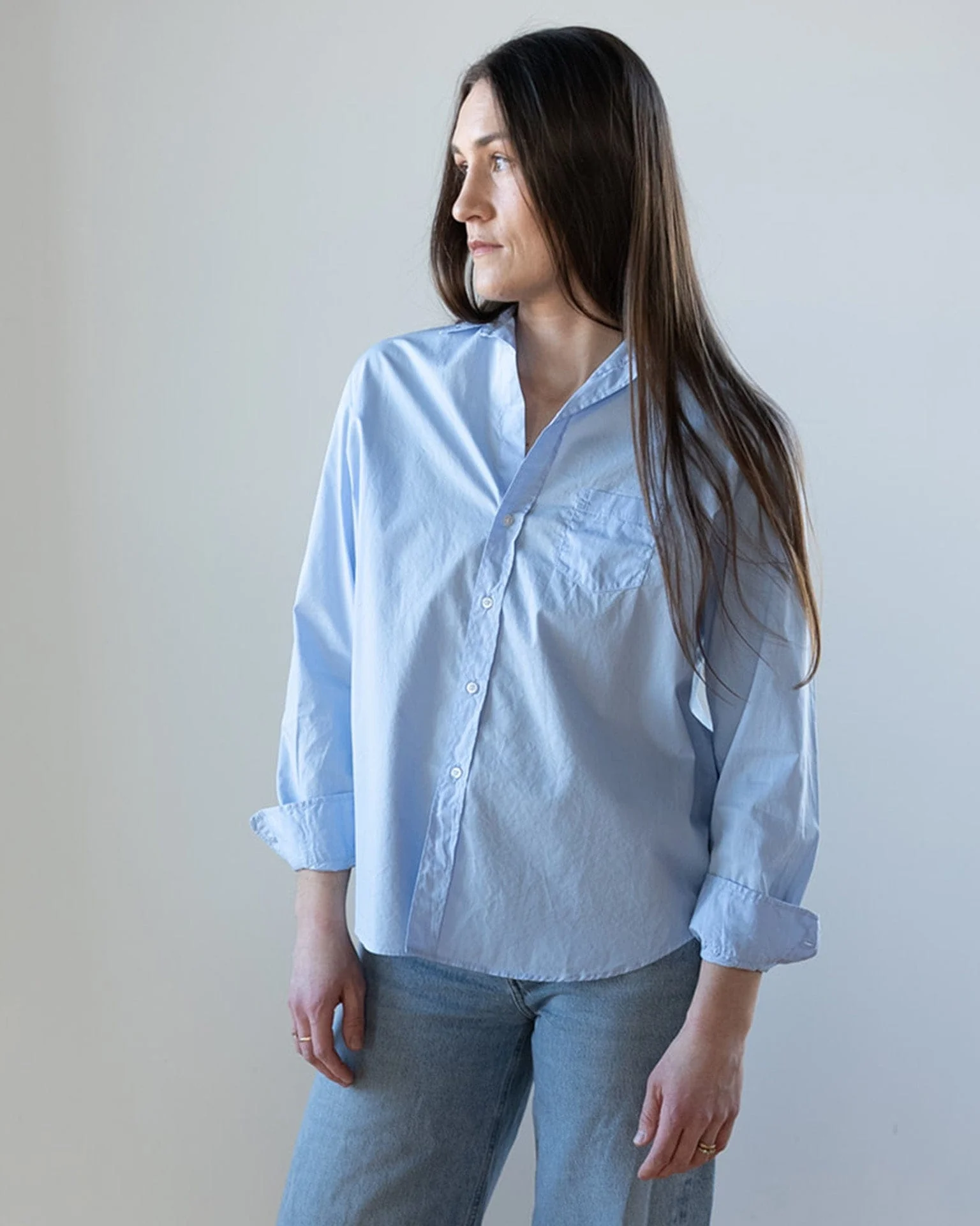 Eileen Relaxed Button Up Shirt in Solid Blue