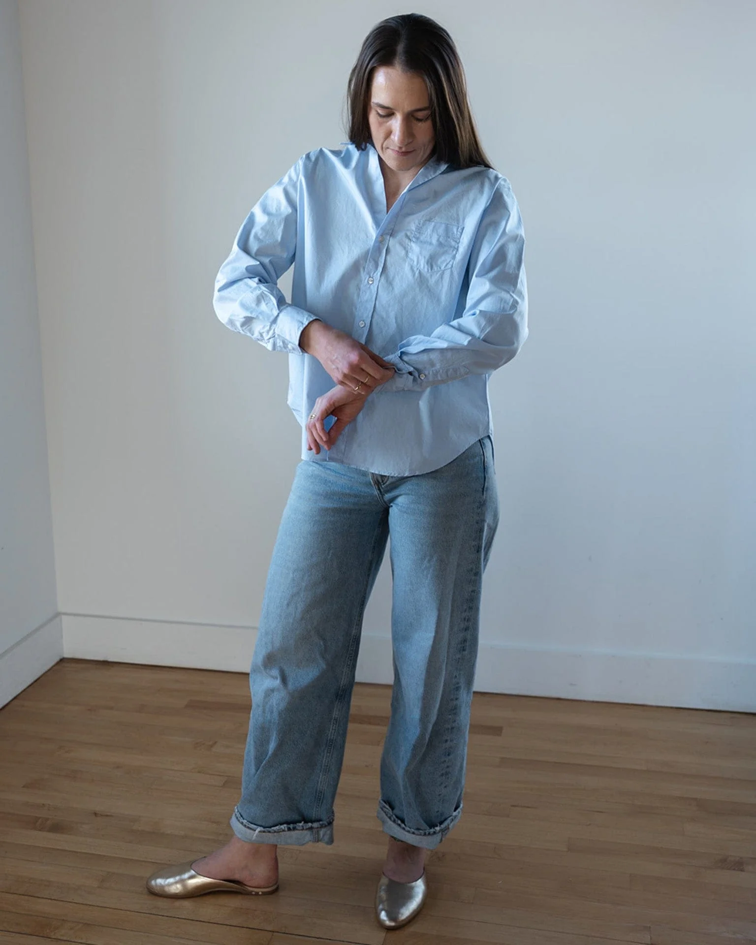 Eileen Relaxed Button Up Shirt in Solid Blue - Image 2