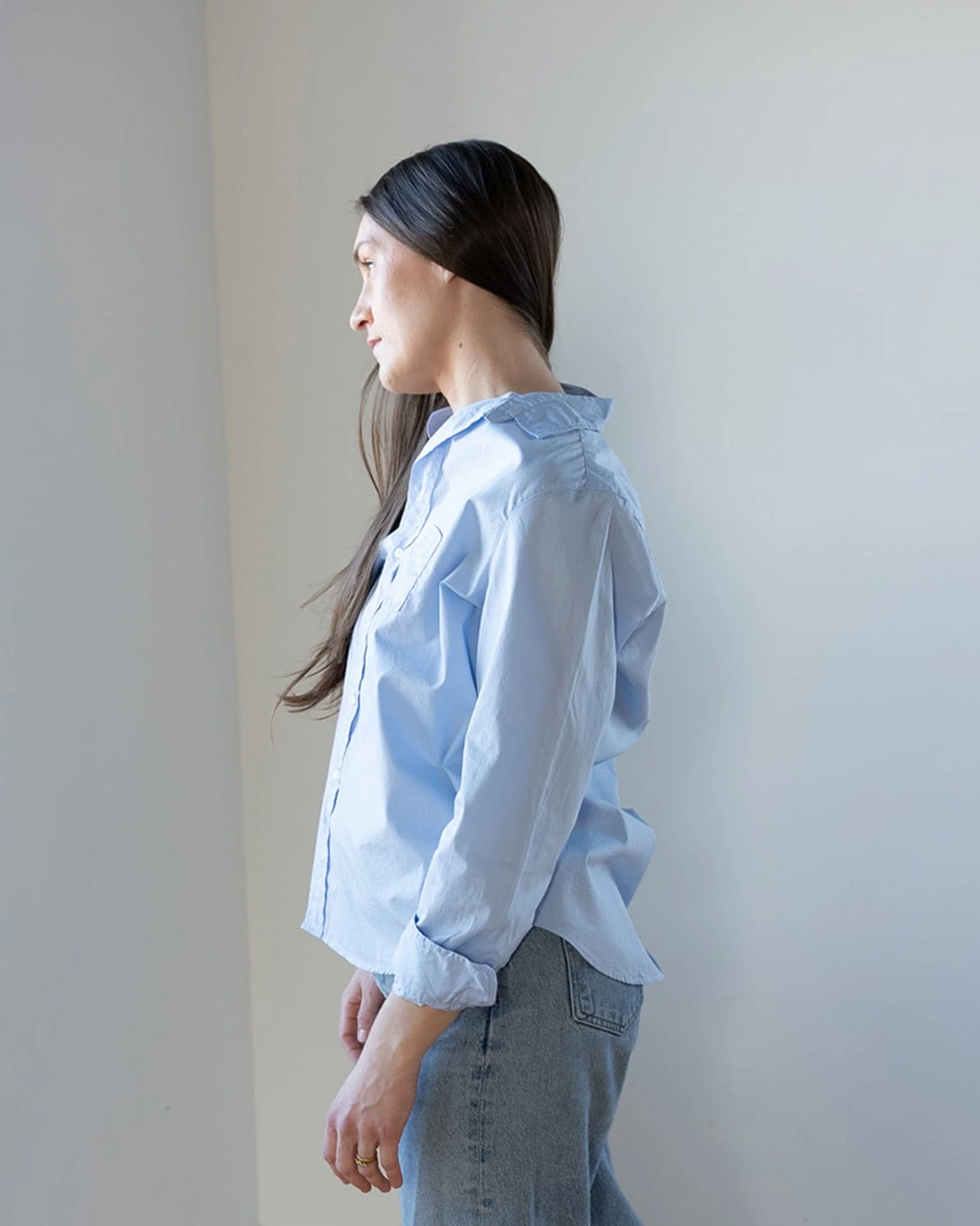 Eileen Relaxed Button Up Shirt in Solid Blue - Image 3