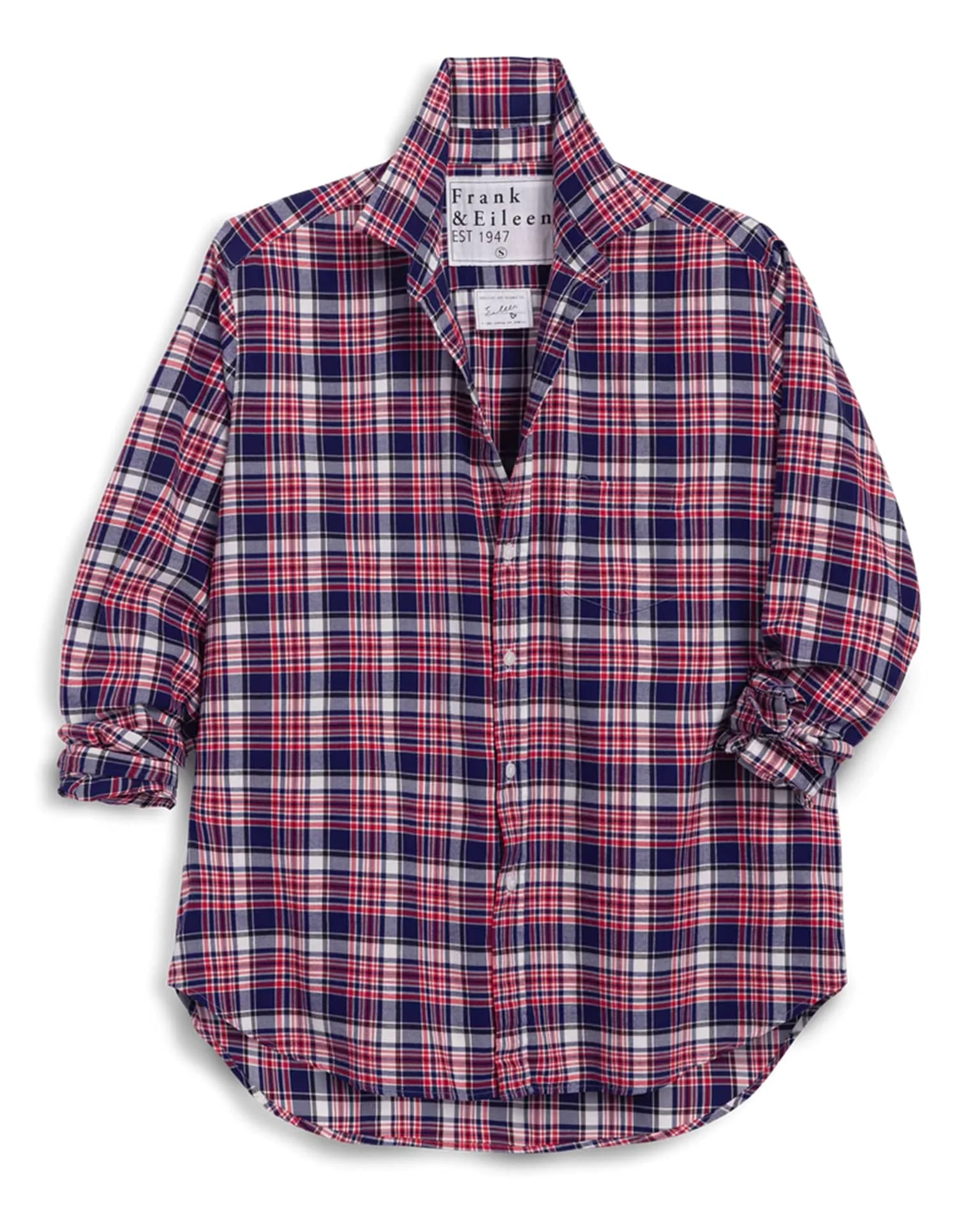 Eileen Relaxed Button Up Shirt in White Black & Red Plaid - Image 5
