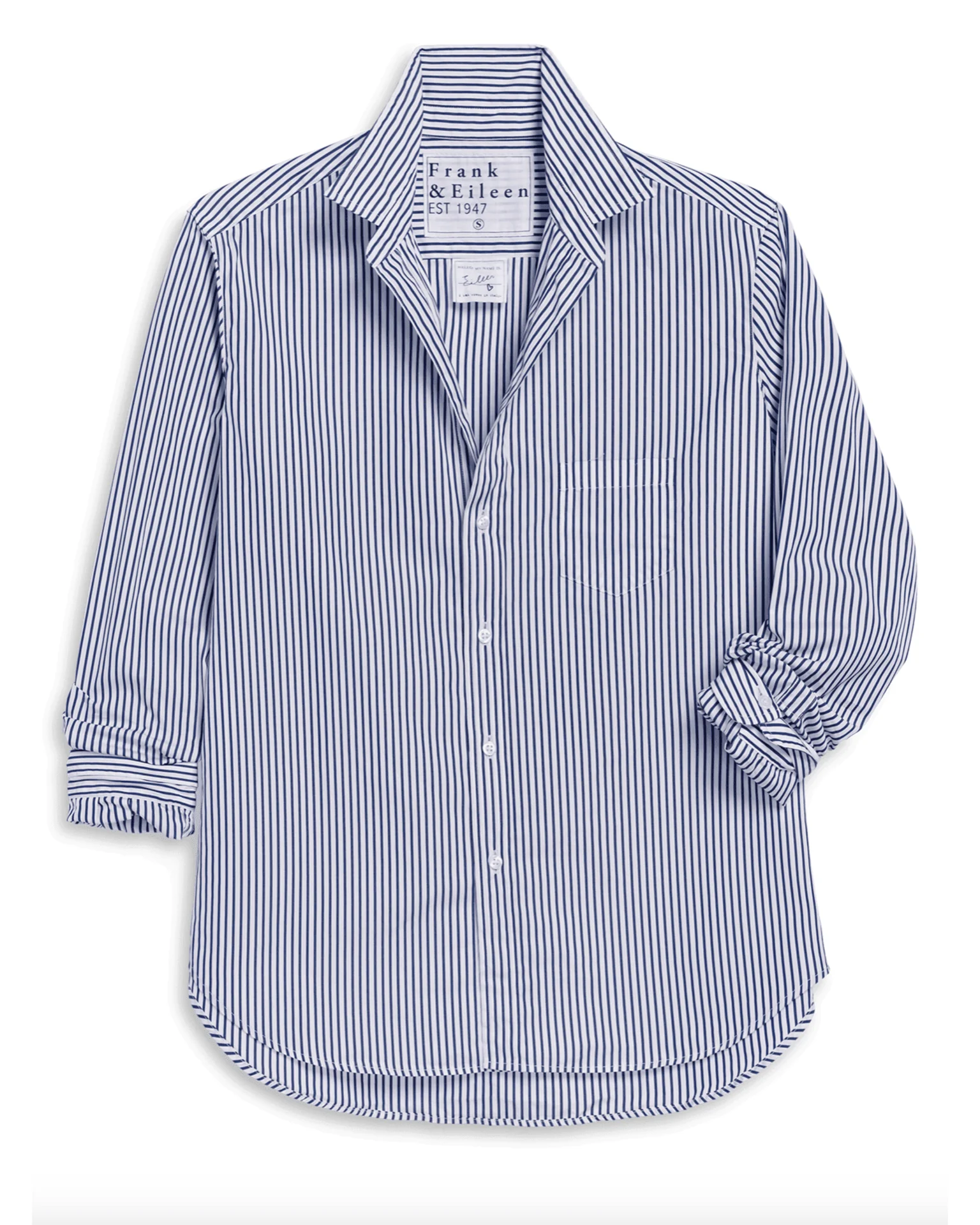 Eileen Relaxed Button Up Shirt in White & Navy Stripe - Image 4
