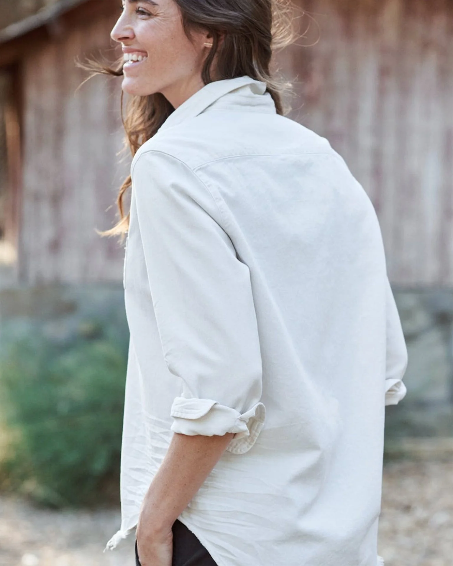 Eileen Woven Button Up in Vintage White - Image 3