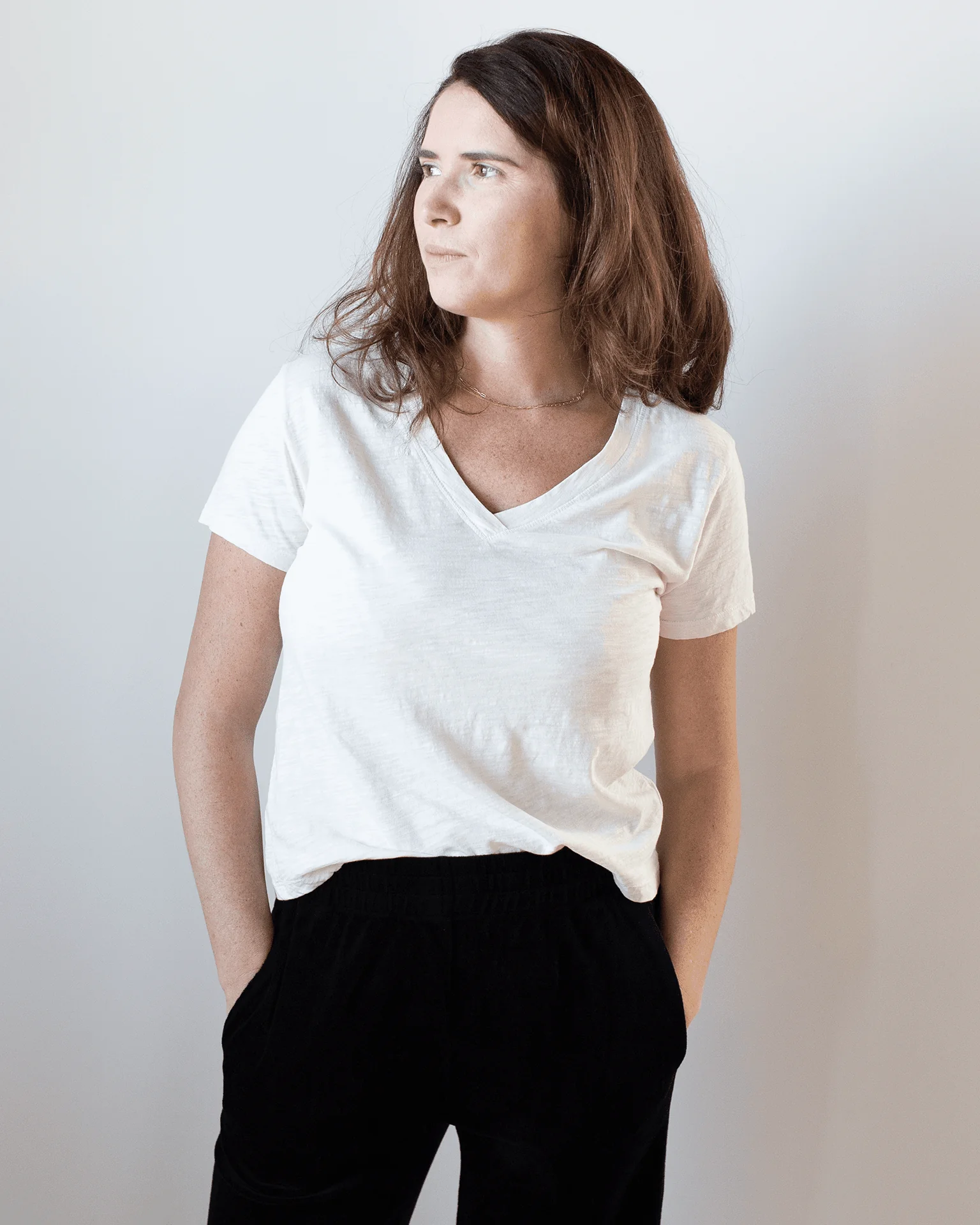 Eli V Neck Top in Bisque