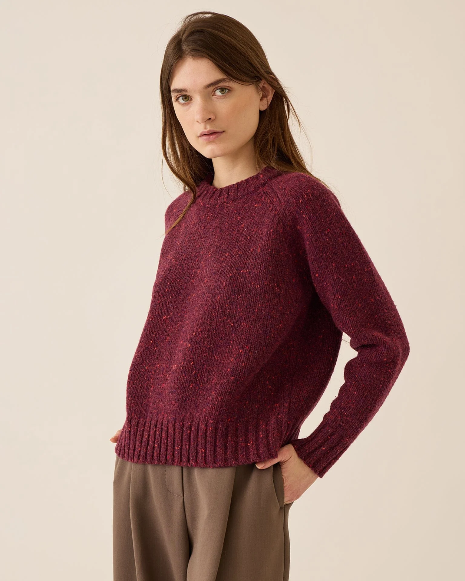 Emberly Speckled Wool Sweater in Aubergine
