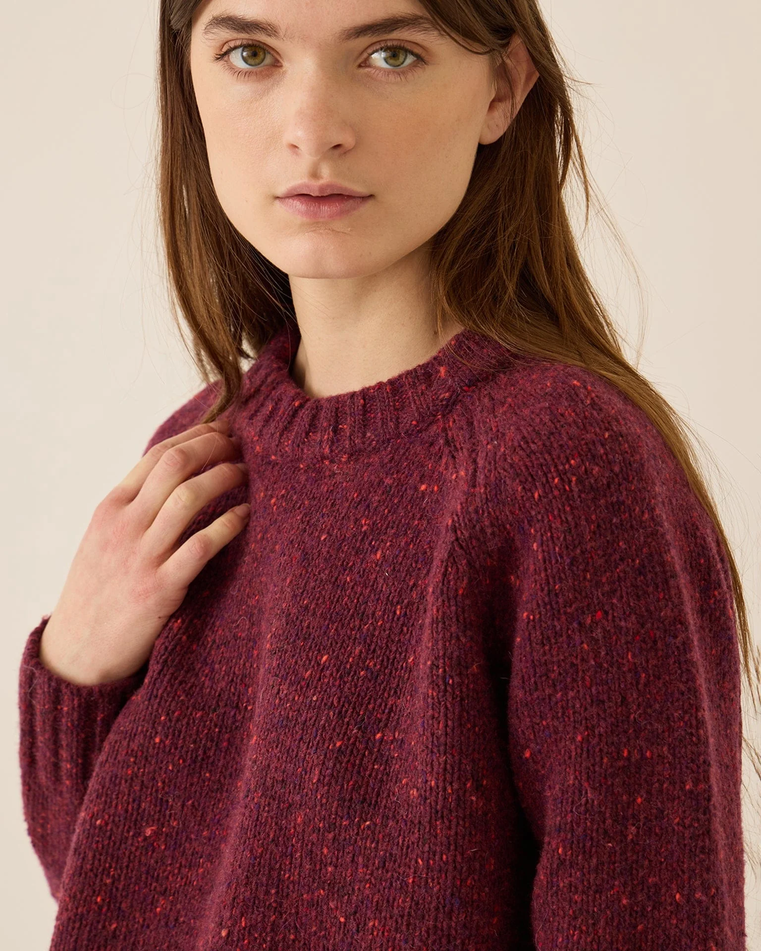 Emberly Speckled Wool Sweater in Aubergine - Image 2