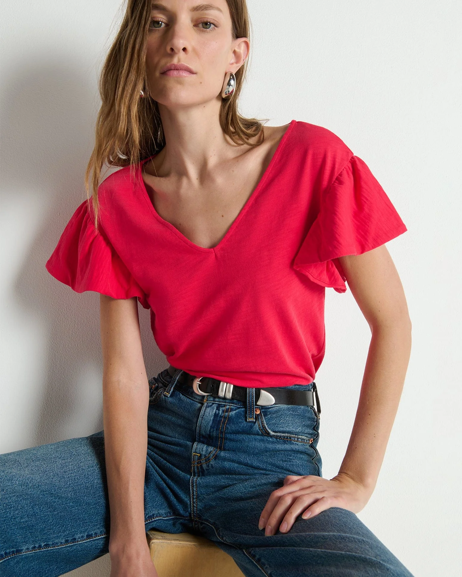 Emmy Flutter Sleeve Tee in Cherry Tarte