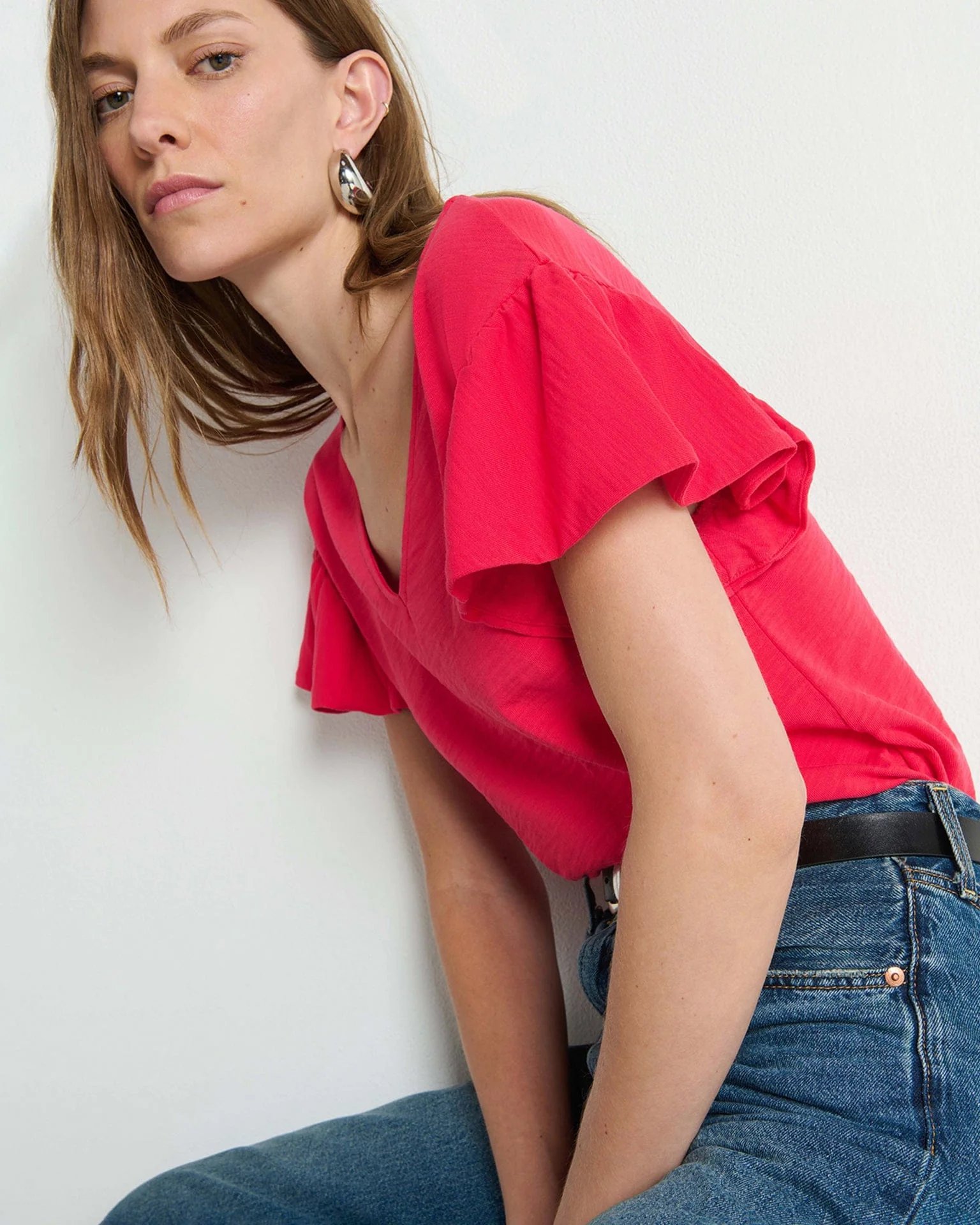 Emmy Flutter Sleeve Tee in Cherry Tarte - Image 3